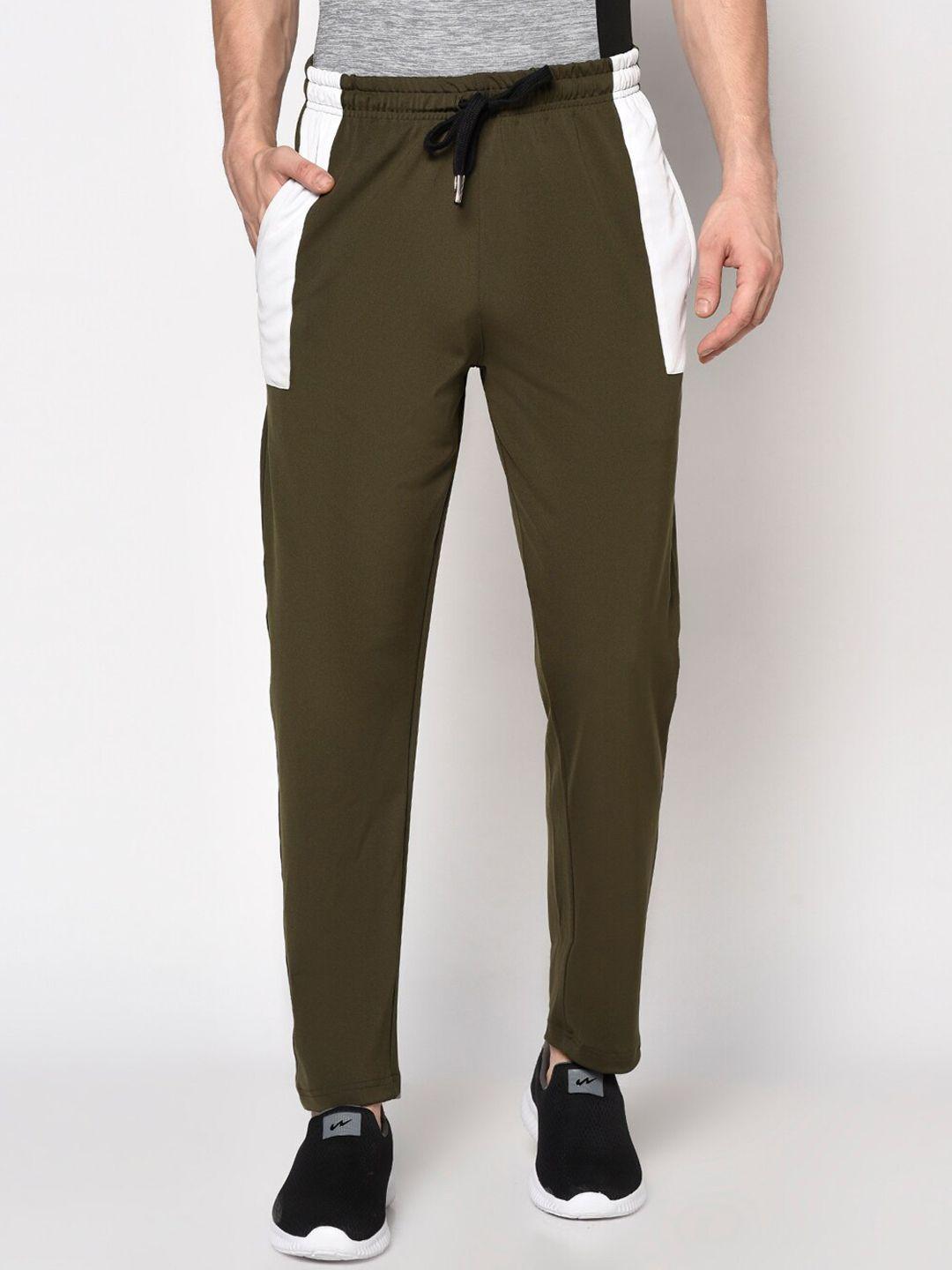 oakmans men olive green & white pure cotton track pants