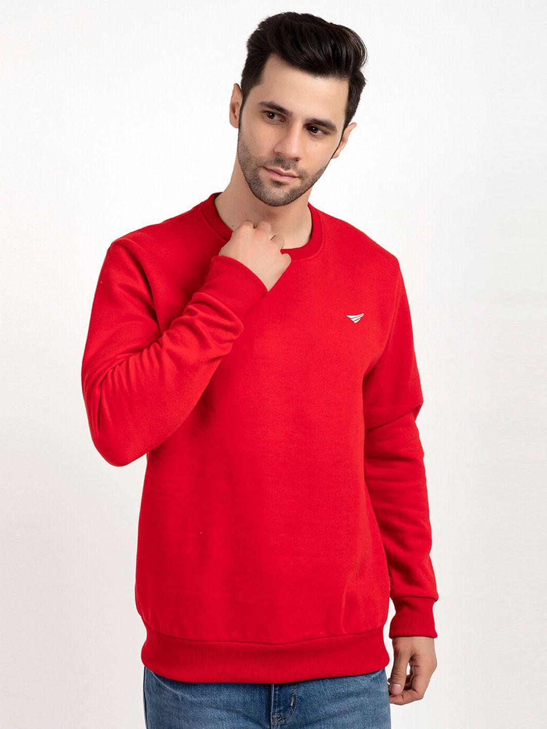oakmans men red round neck fleece sweatshirt