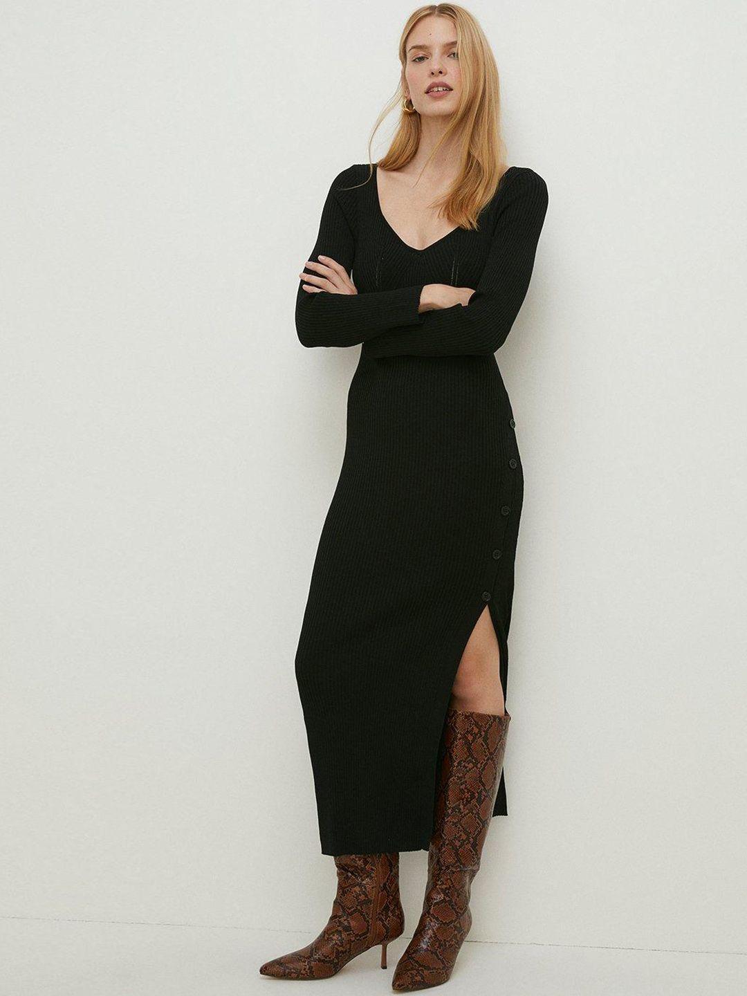 oasis ribbed button detail knitted maxi jumper dress with side slit