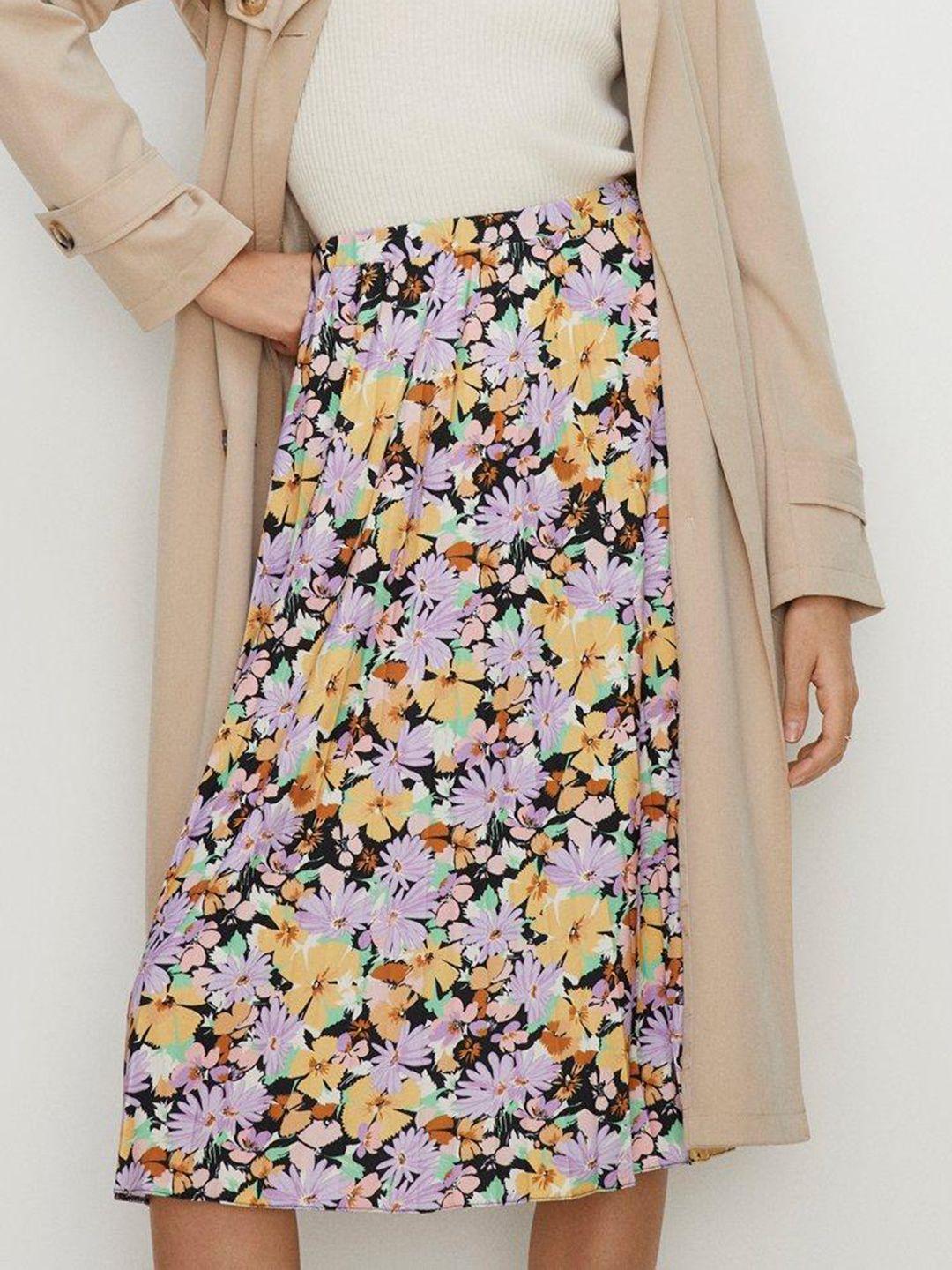oasis slinky jersey floral printed accordion pleated midi flared skirt