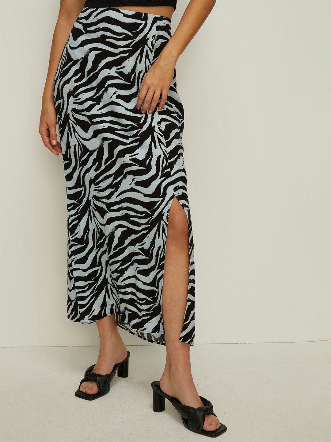 oasis women zebra printed wrap slit midi skirt