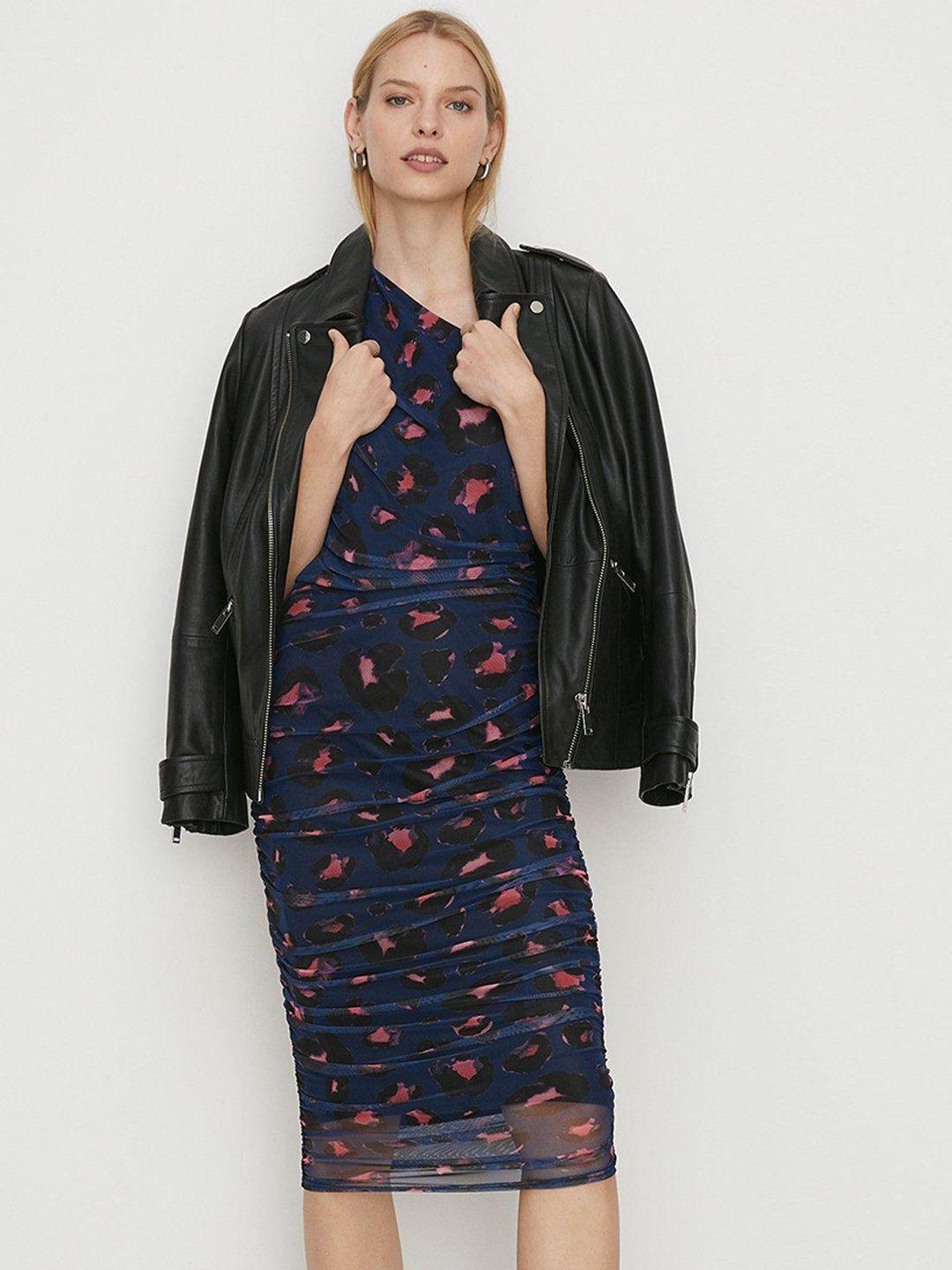 oasis abstract printed one shoulder sheath midi dress