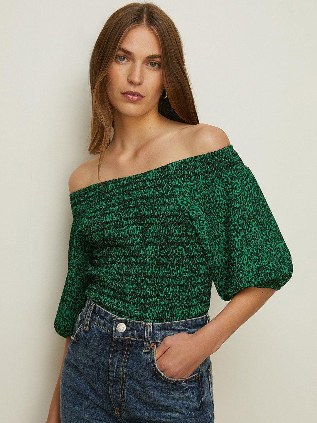 oasis animal print off-shoulder bardot top