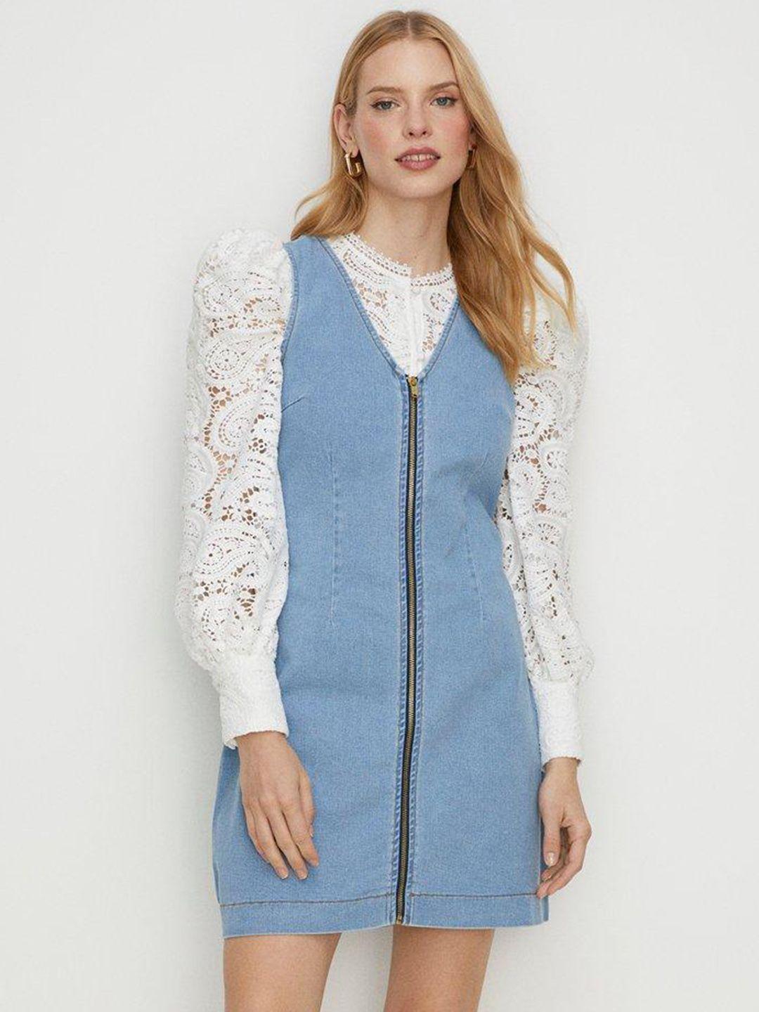 oasis denim zip through shift dress