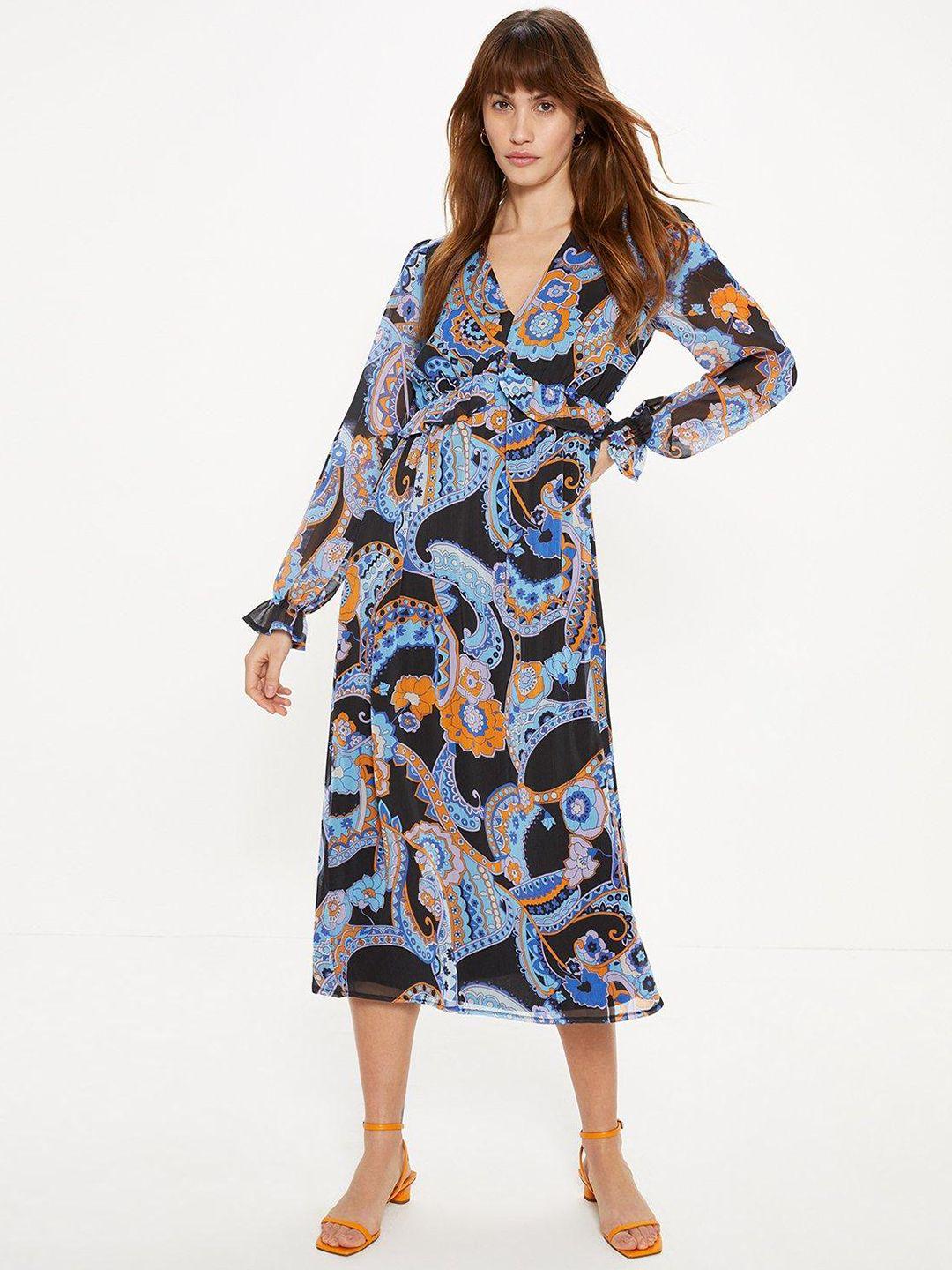 oasis ethnic motifs print ruffled empire midi dress