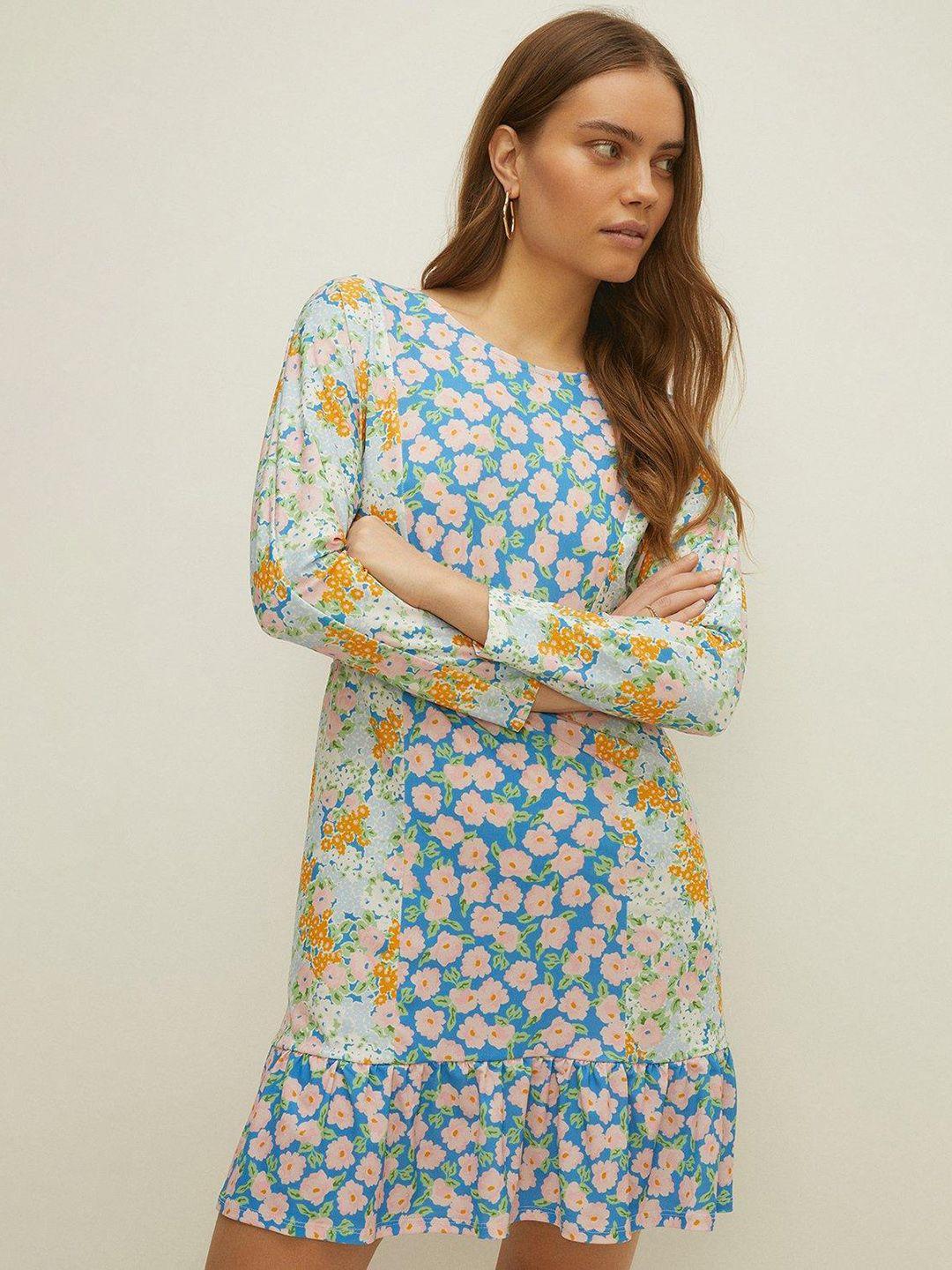 oasis floral print a-line mini jersey dress