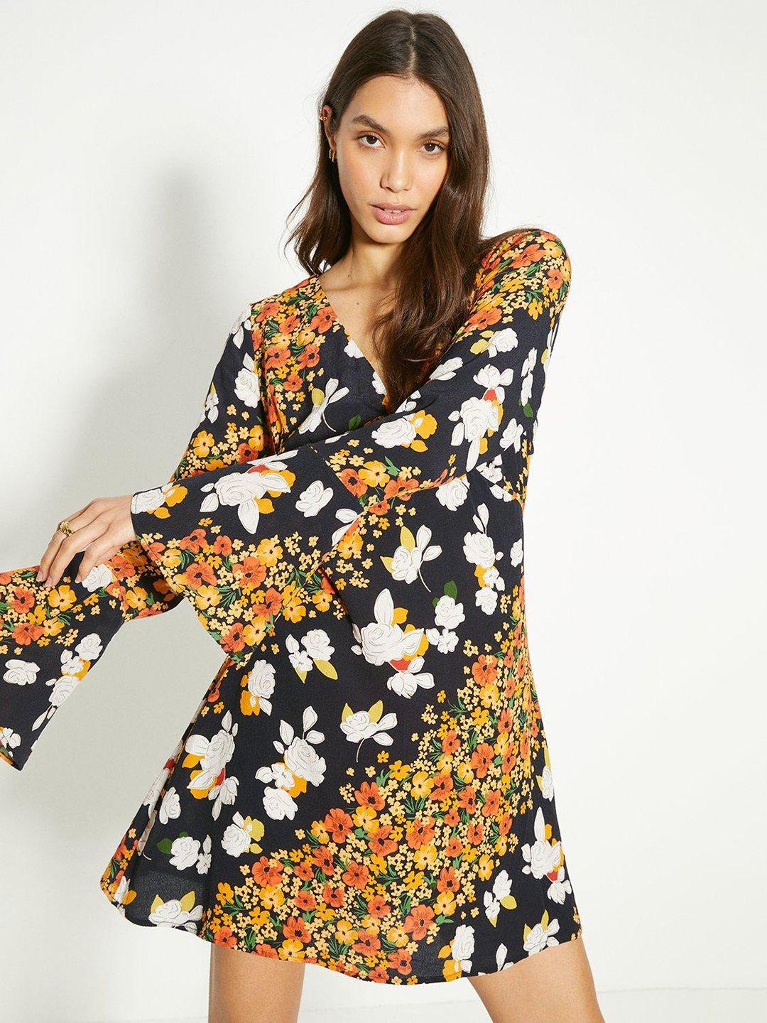 oasis floral print bell sleeve a-line dress