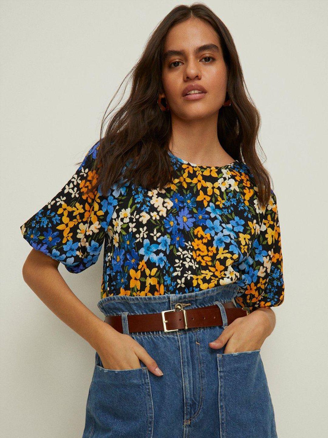 oasis floral print crinkled puff sleeves top