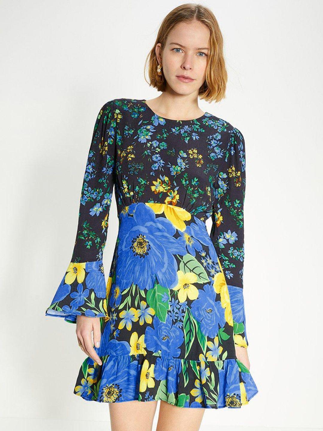 oasis floral print flared sleeve a-line mini dress