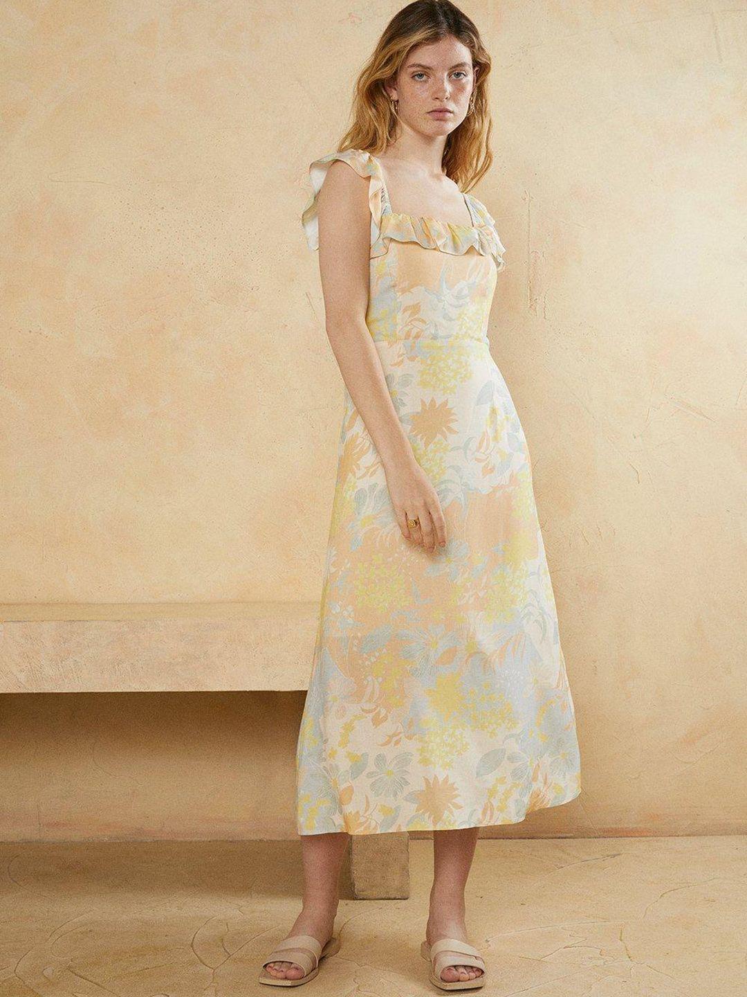 oasis floral print frilled a-line midi dress with  cut-out back & bow detail