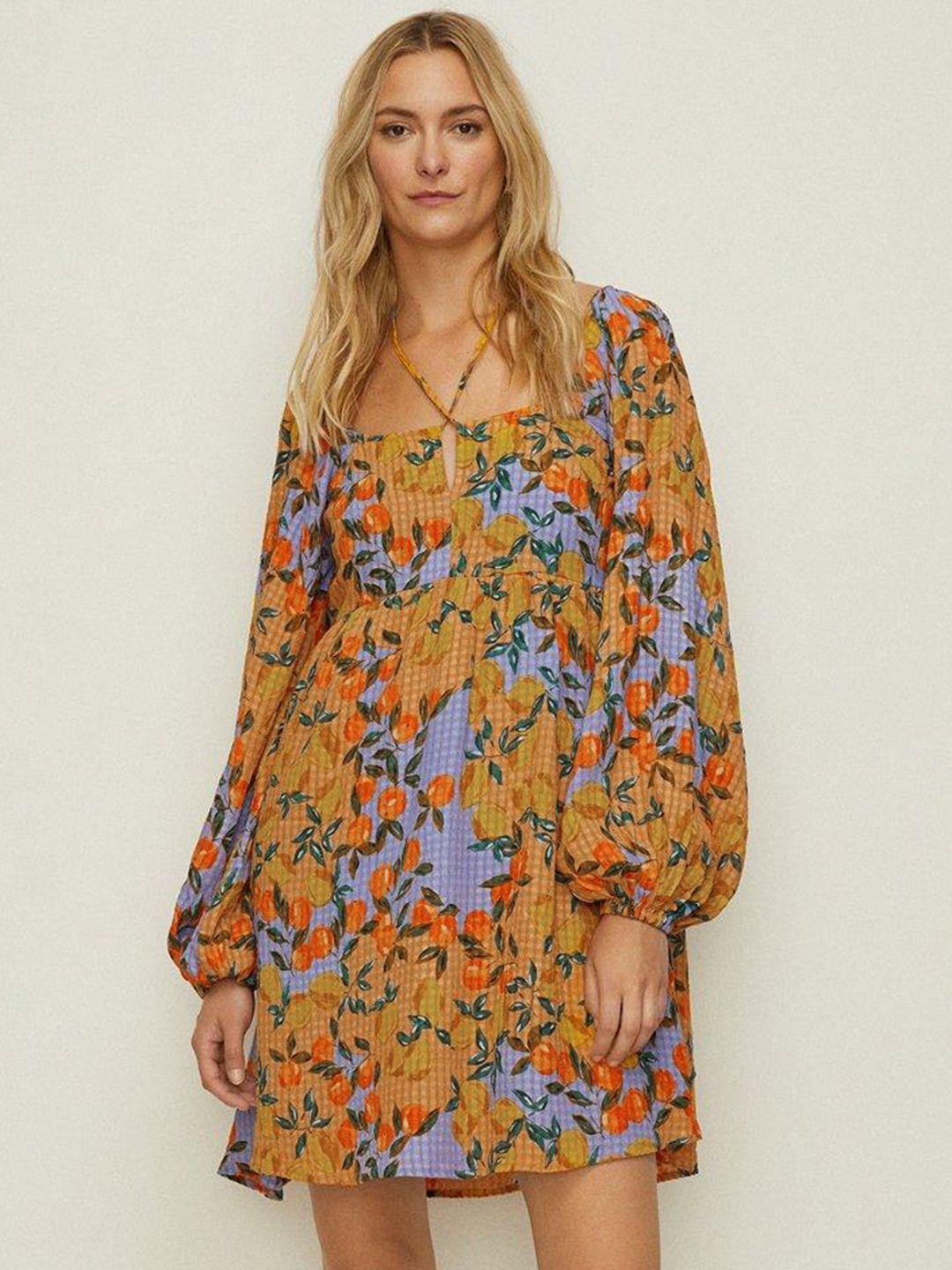 oasis floral print halter neck puff sleeve skater dress