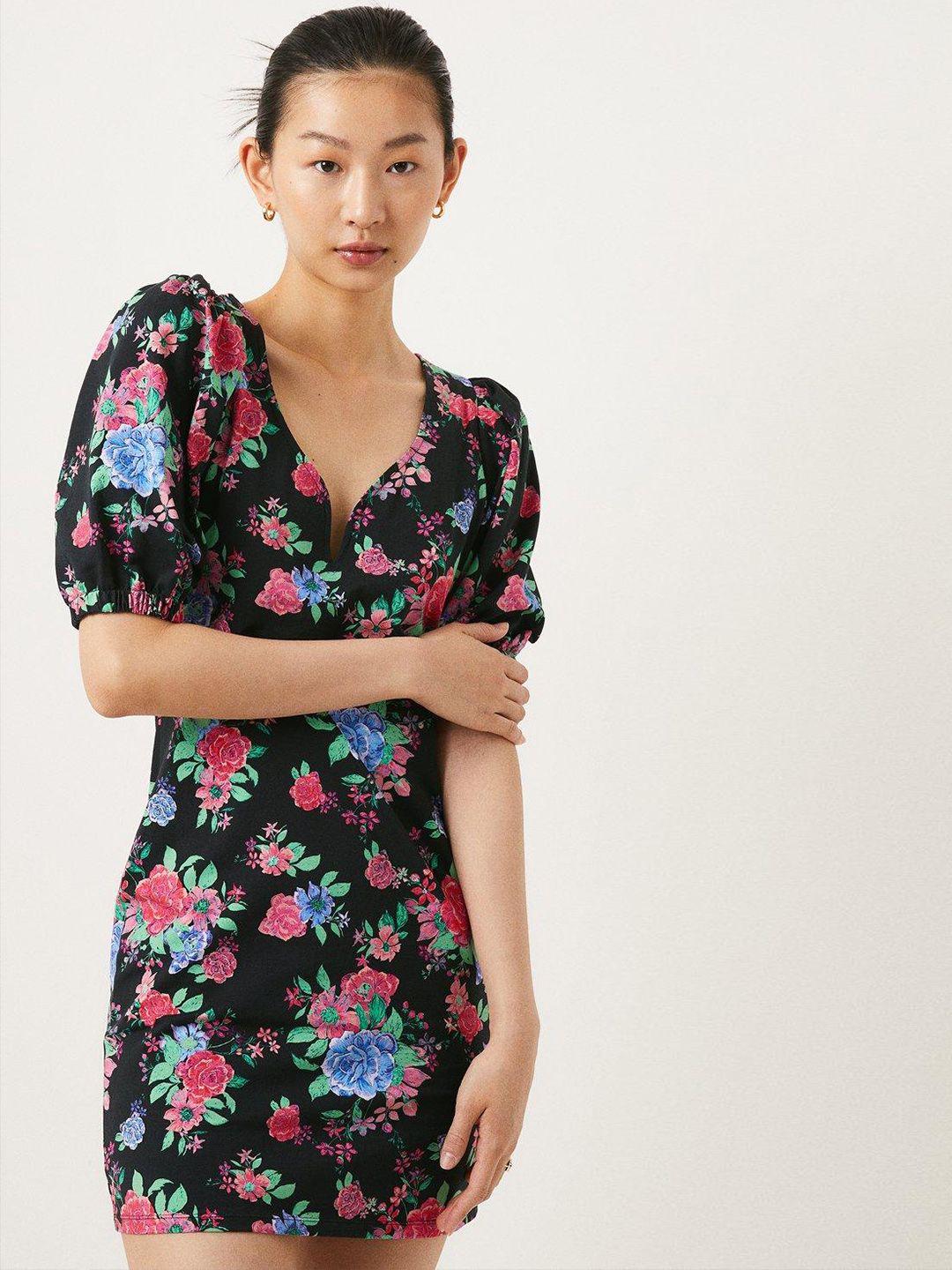 oasis floral print puff sleeve bodycon mini dress