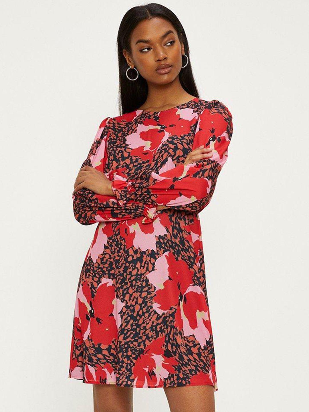 oasis floral print puff sleeves a-line mini dress