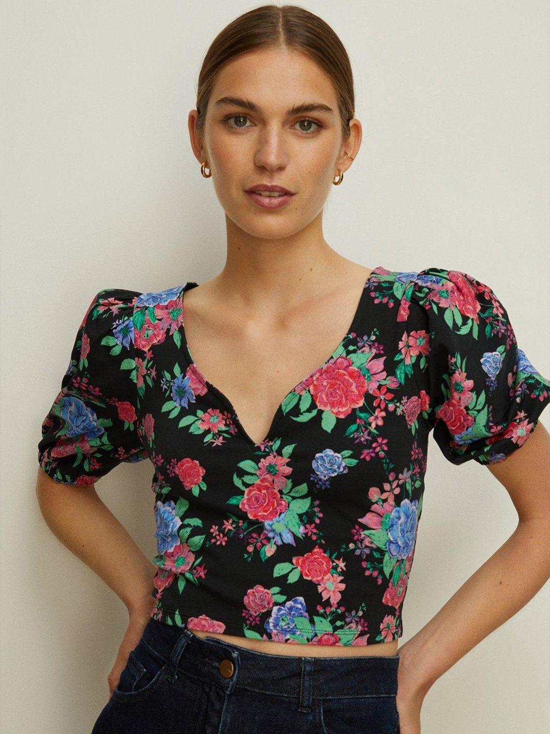 oasis floral print puff sleeves top