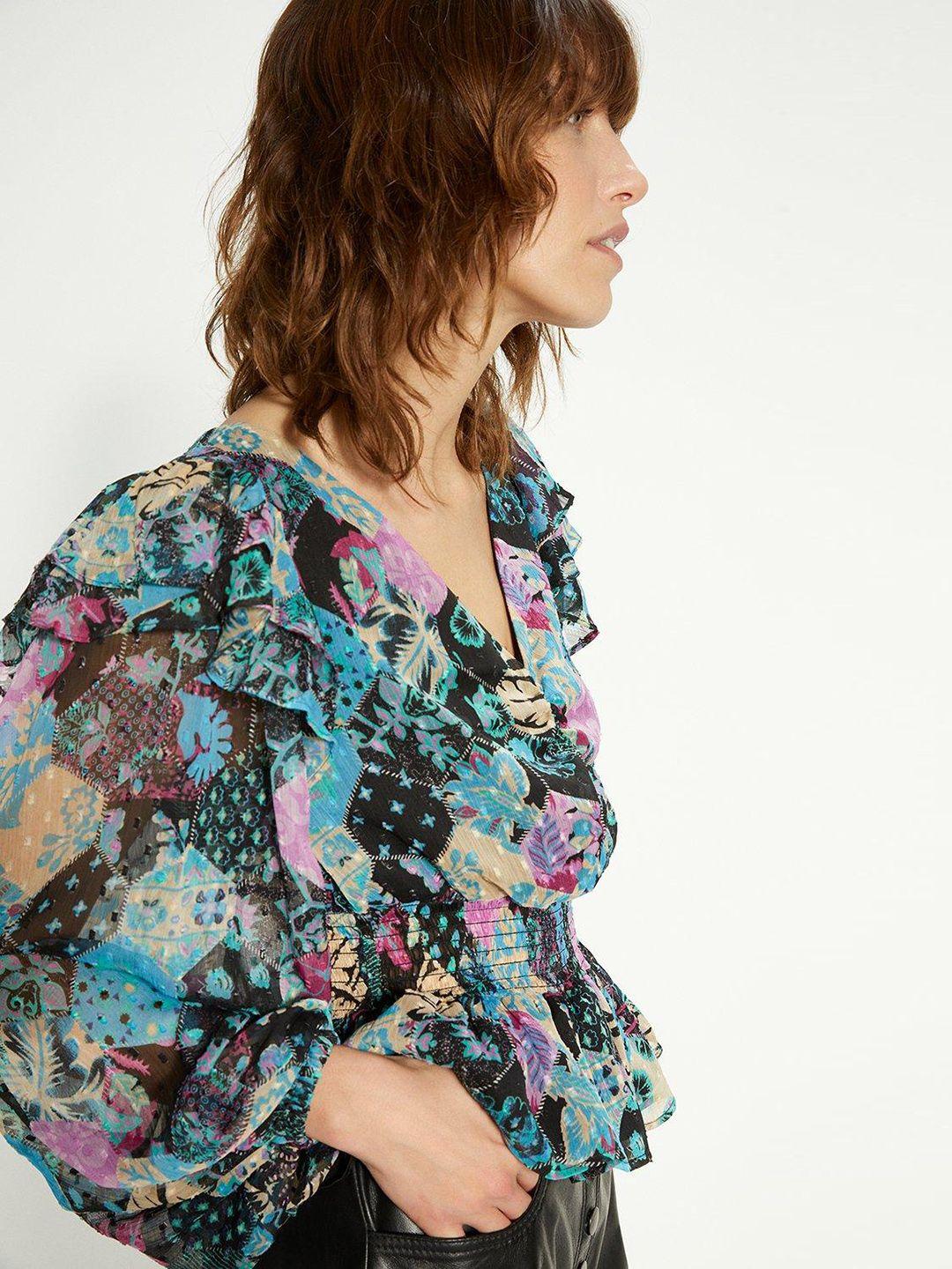 oasis floral print ruched detail dobby woven cinched waist top