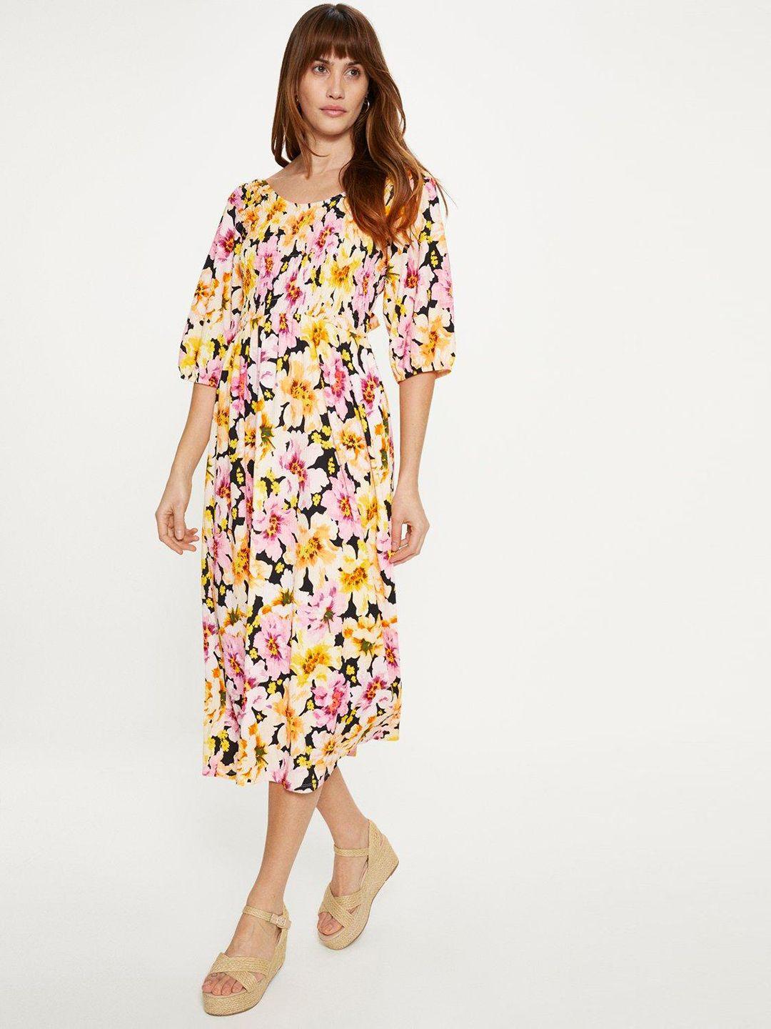 oasis floral print tie-up detail a-line midi dress