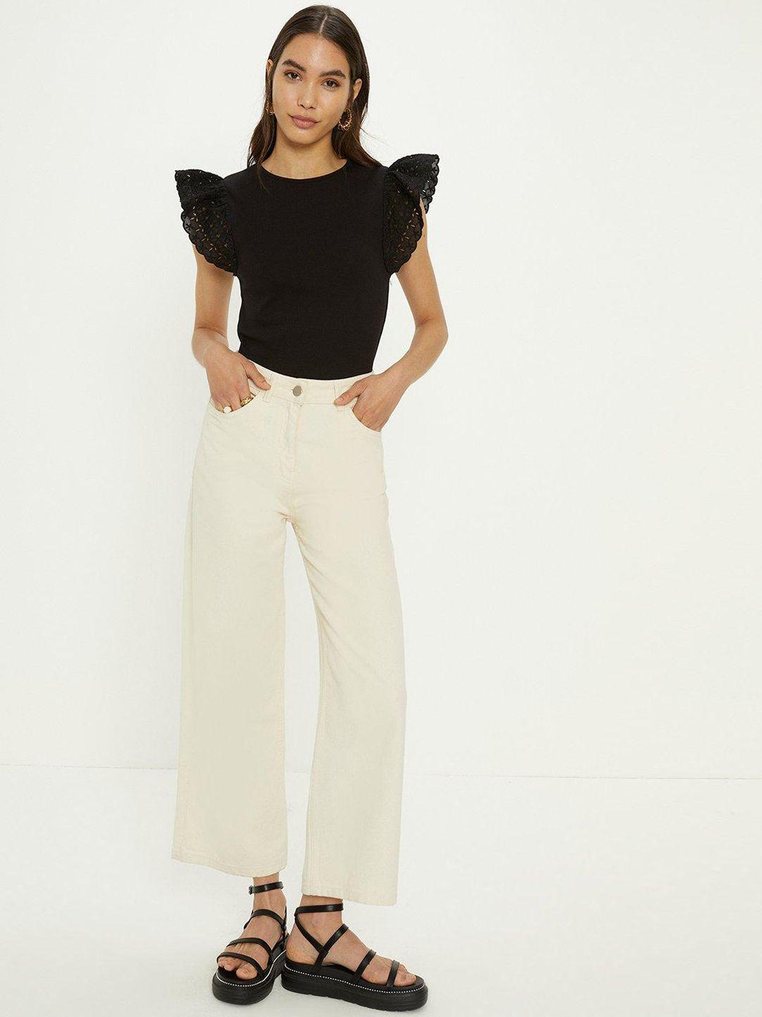 oasis frilled sleeves ribbed cotton top