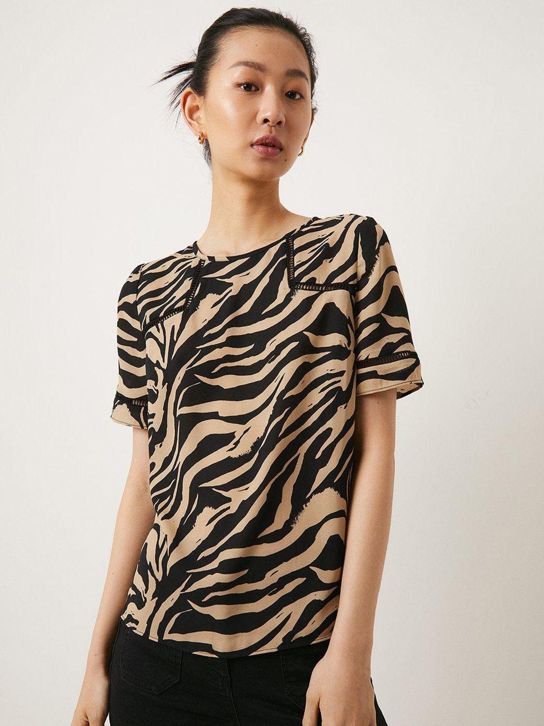 oasis lace insert zebra print woven t-shirt
