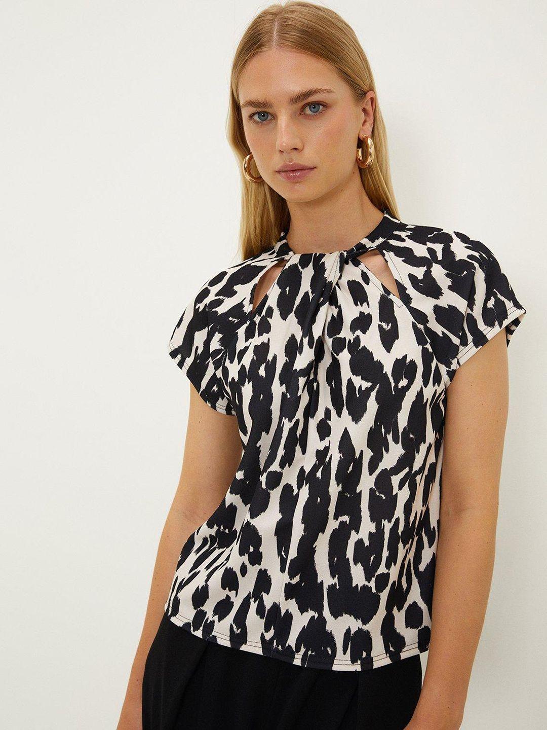 oasis monochrome animal print twisted cut-out detail crepe top
