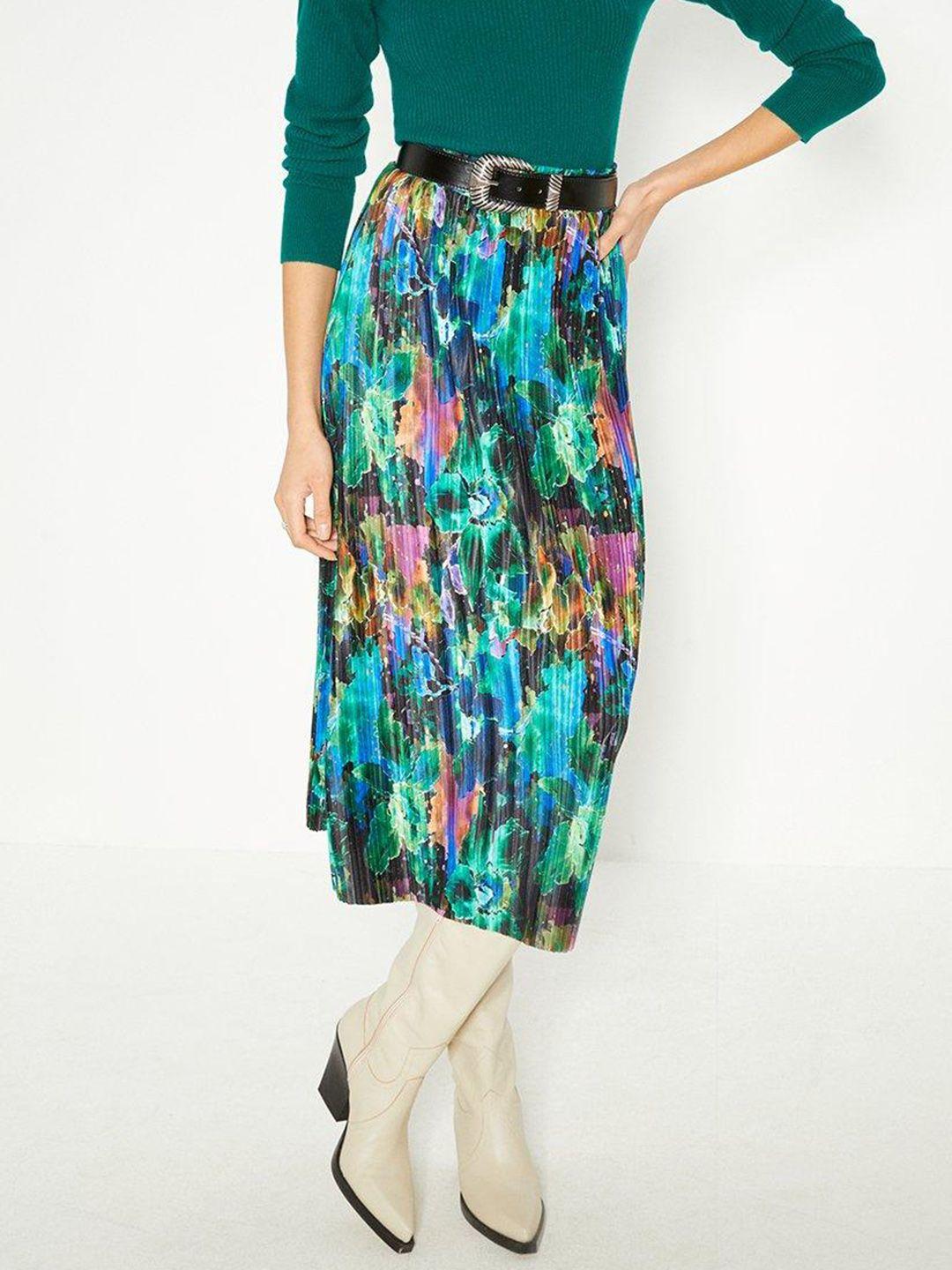 oasis printed plisse a-line midi skirt