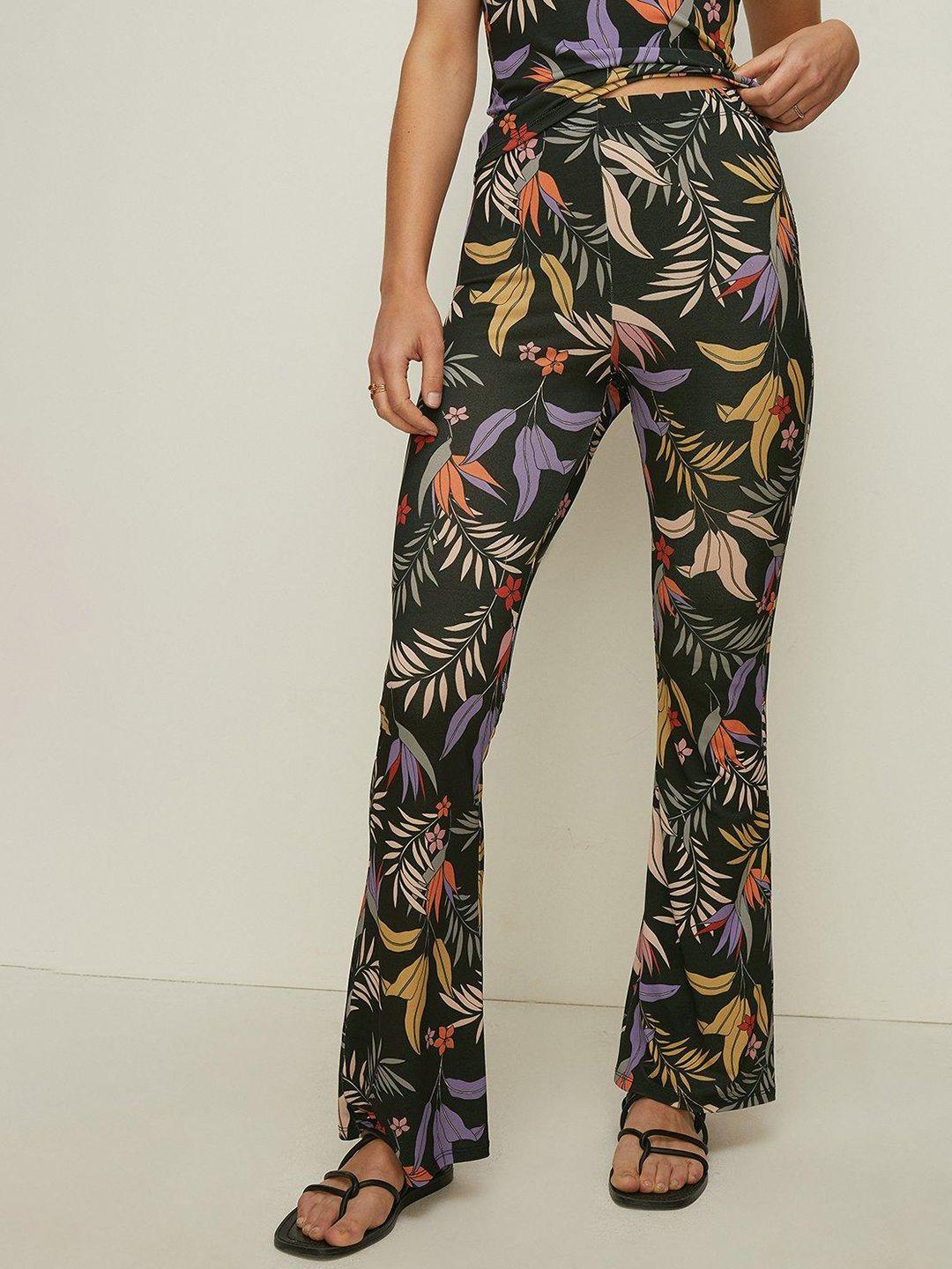 oasis tropical printed flared jersey trousers