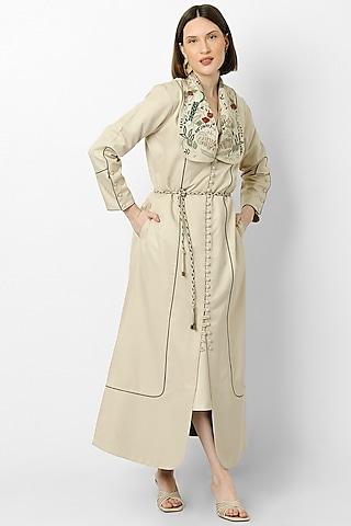 oat viscose suiting dress with trench coat