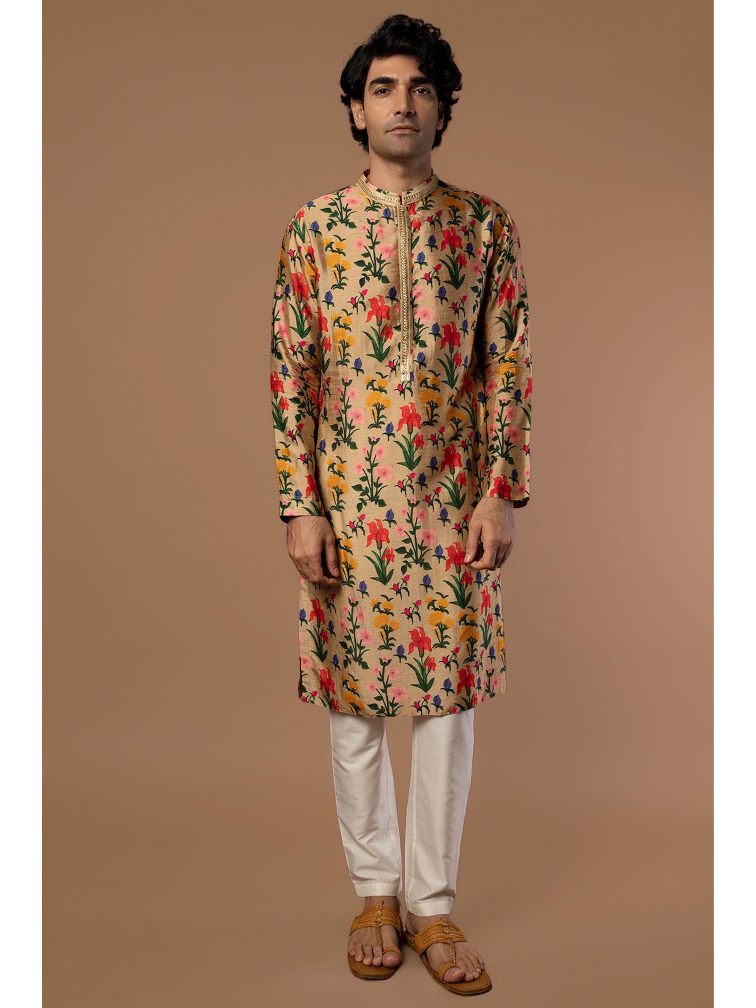 oatmeal multi-color autumn bouquet kurta