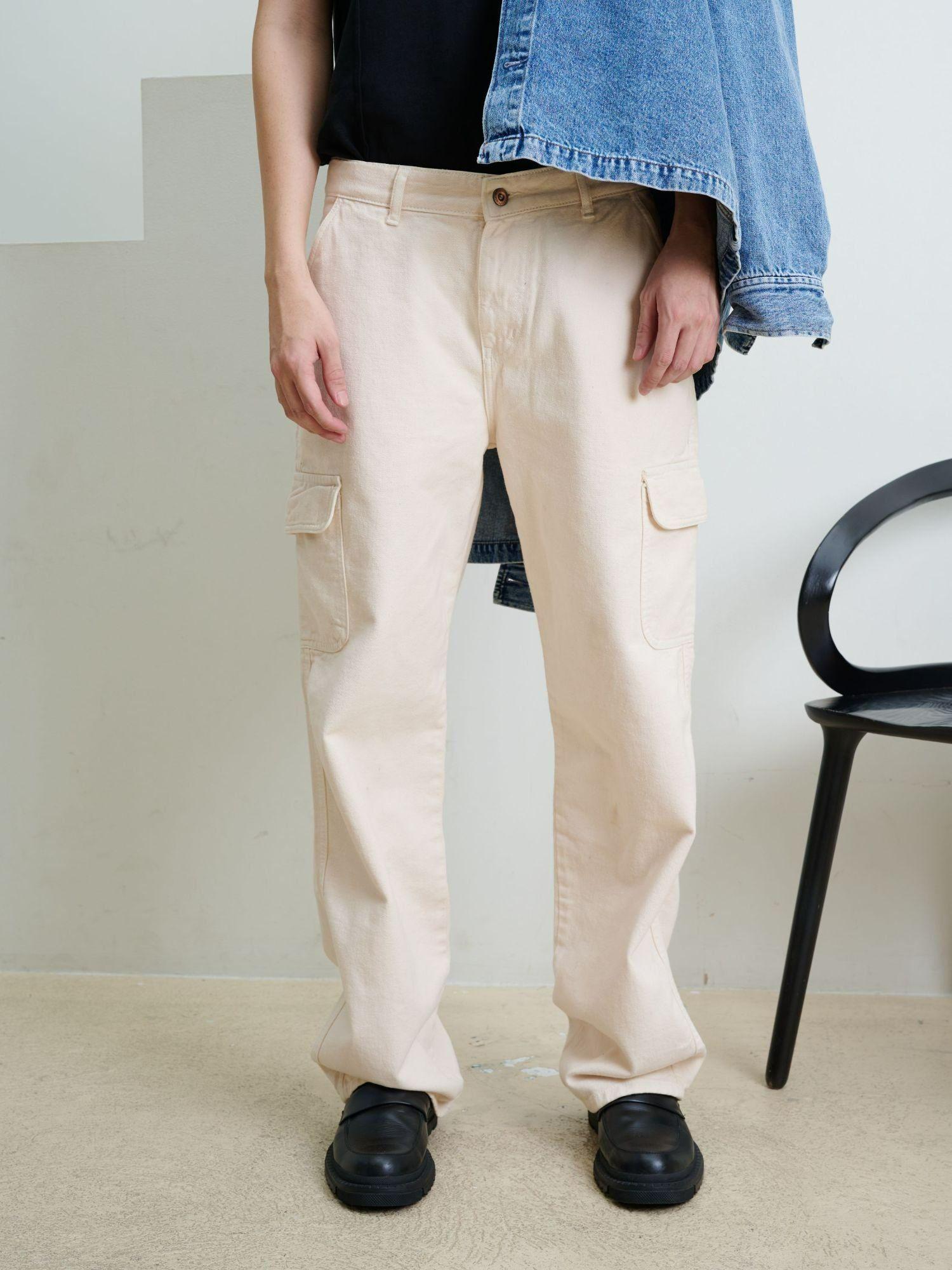 oatmeal street style cargo baggy fit jeans - oatmeal