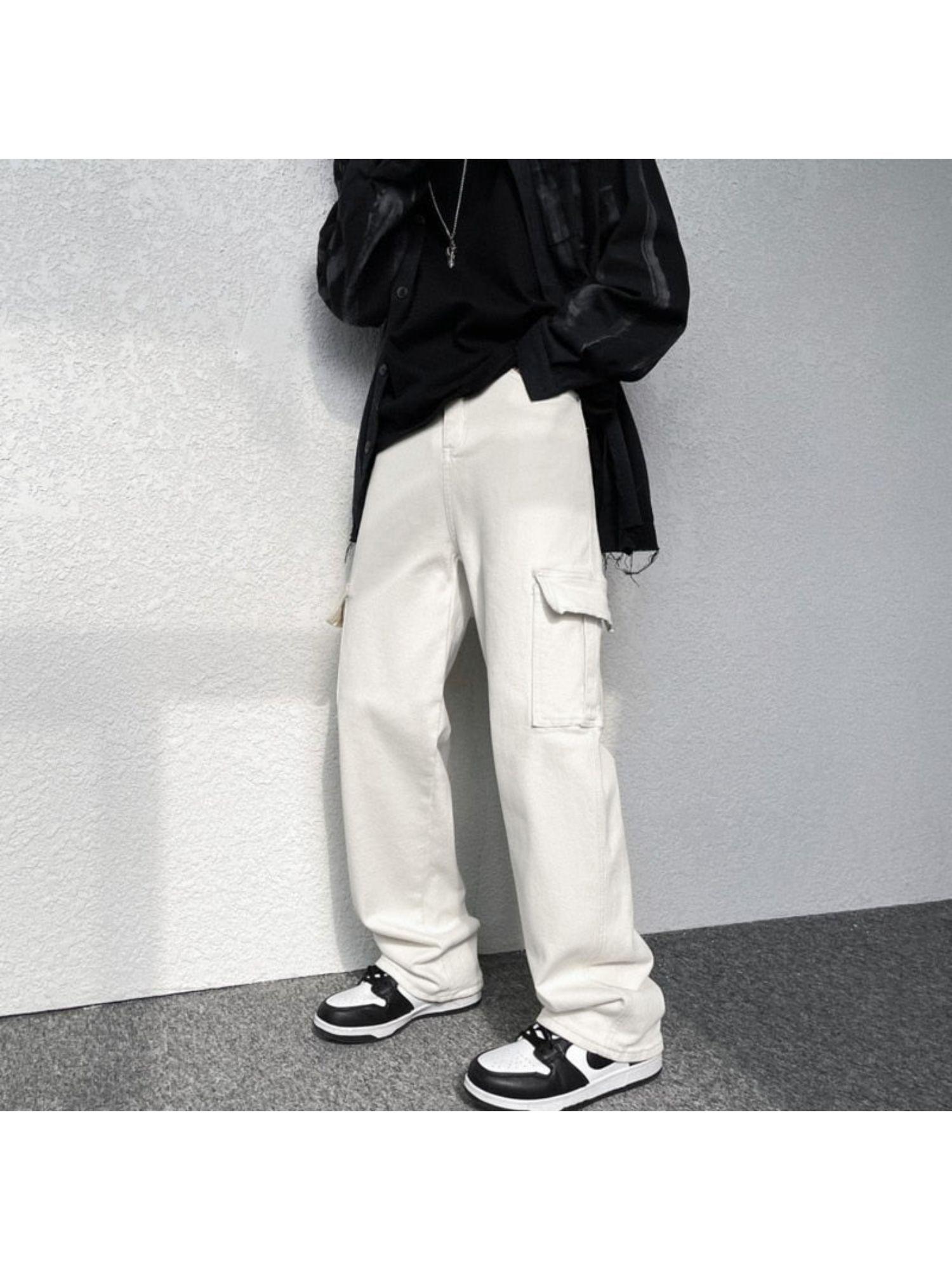 oatmeal street style cargo baggy fit jeans oatmeal white