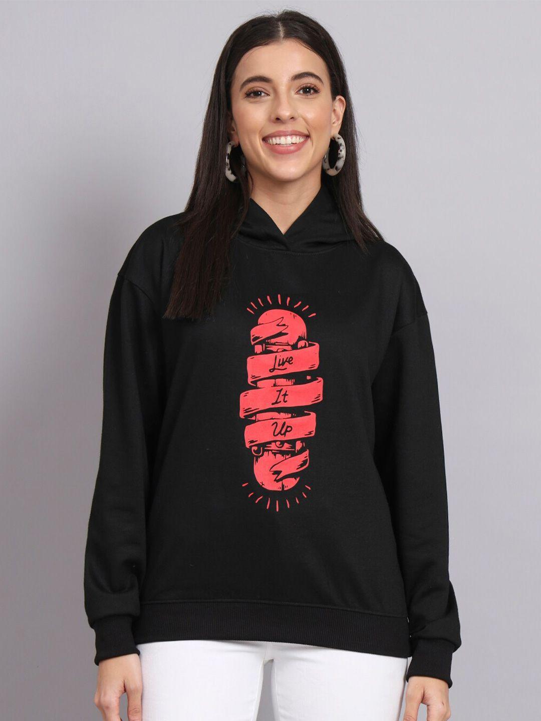 obaan graphic printed hooded cotton pullover sweatshirt