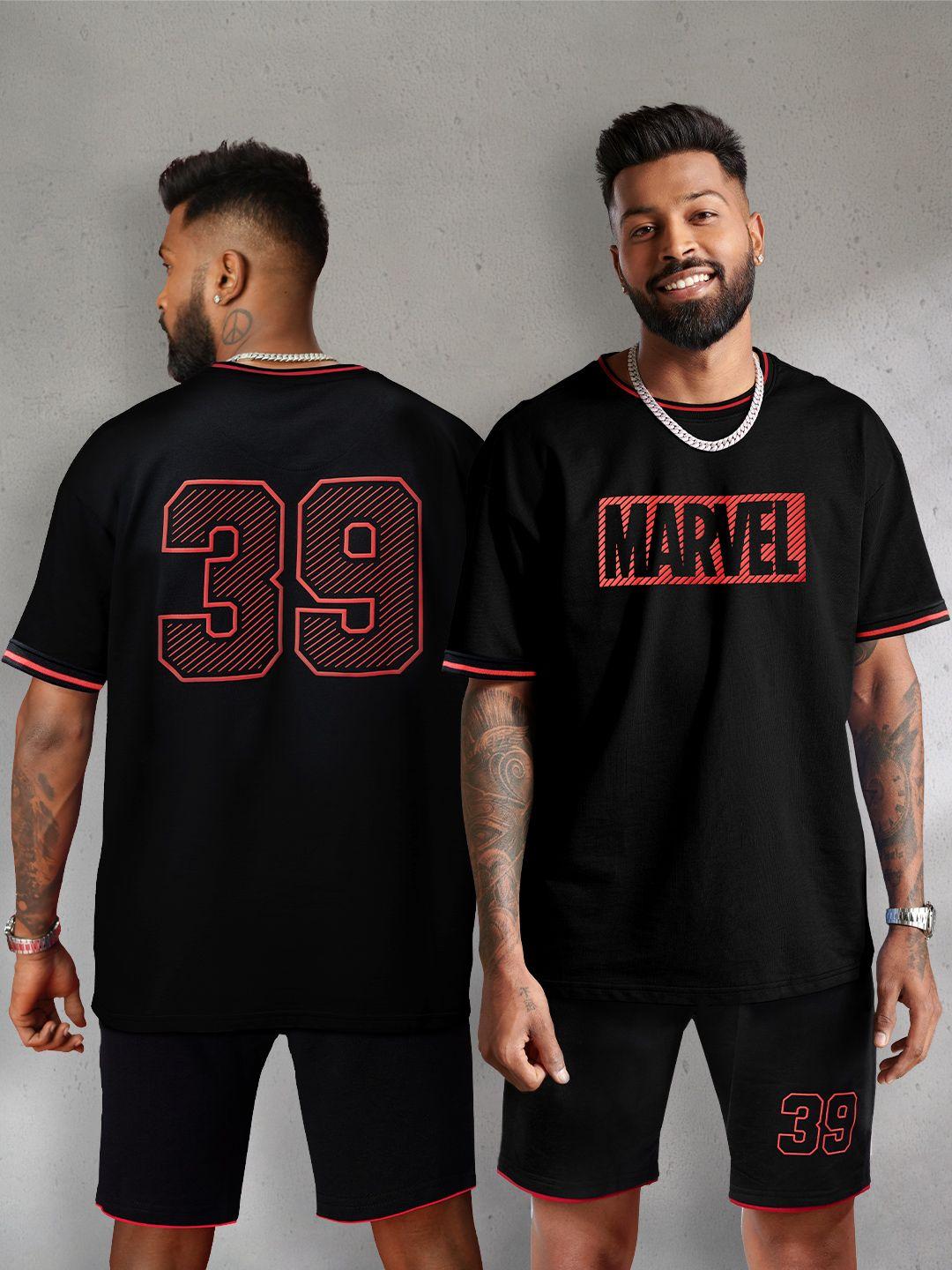 obaan men black & red marvel printed co-ords set