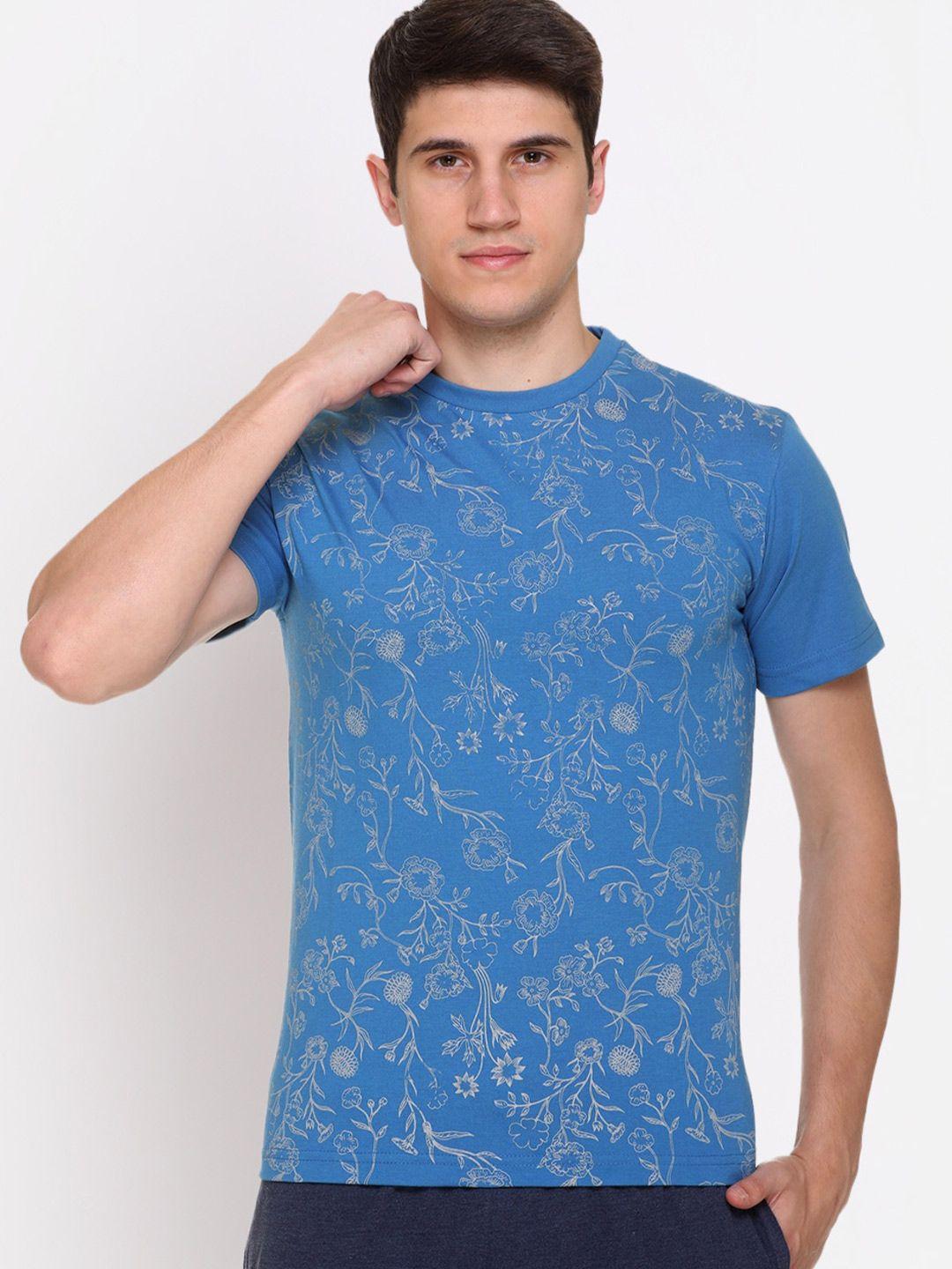 obaan men blue printed pockets t-shirt