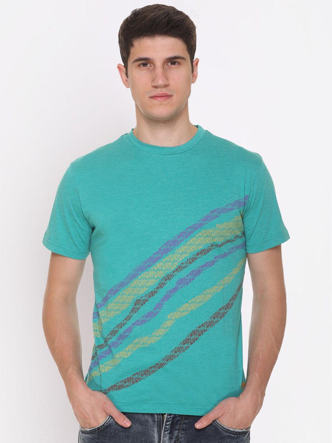 obaan men green printed pure cotton t-shirt