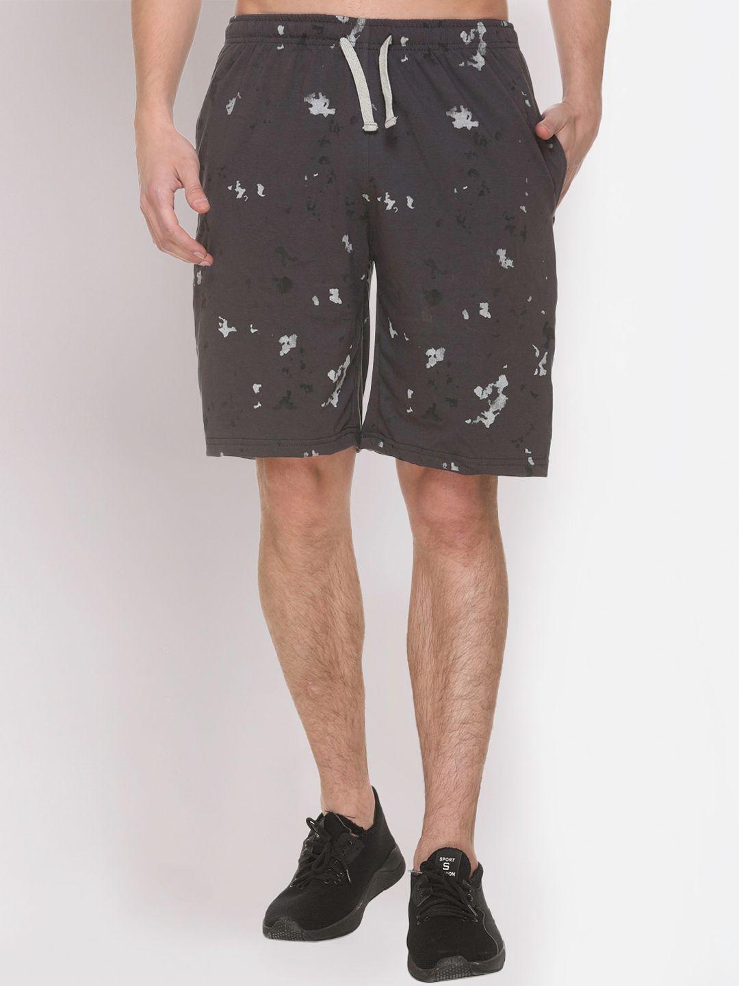 obaan men grey printed cotton sports shorts