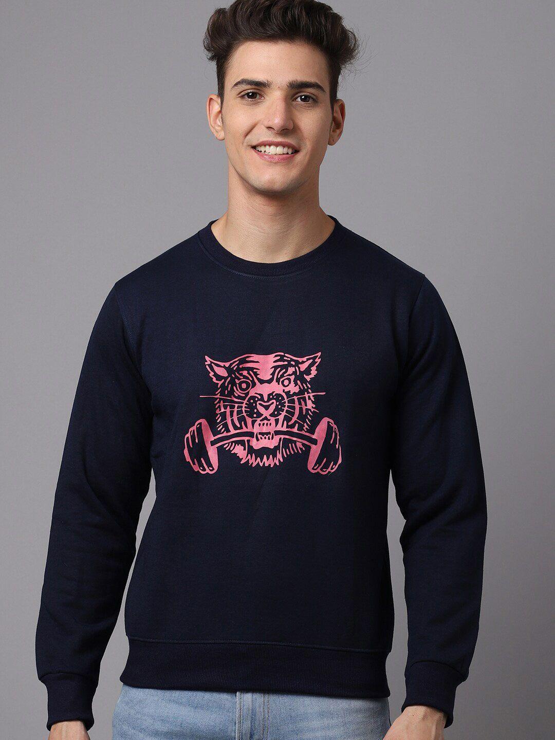 obaan men navy blue printed sweatshirt