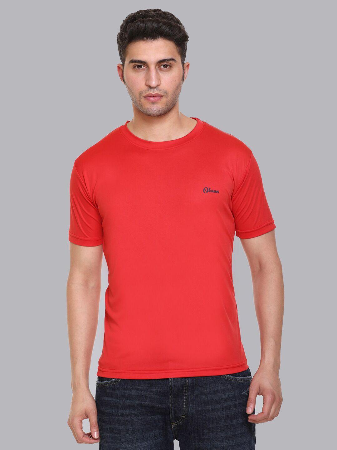 obaan men red dri-fit training or gym t-shirt