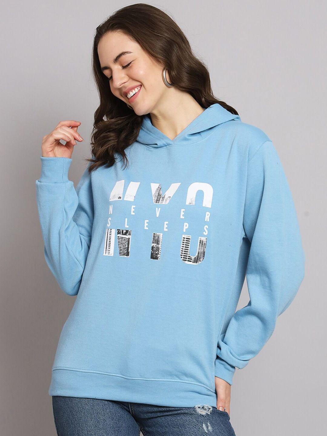 obaan typography printed hooded cotton pullover