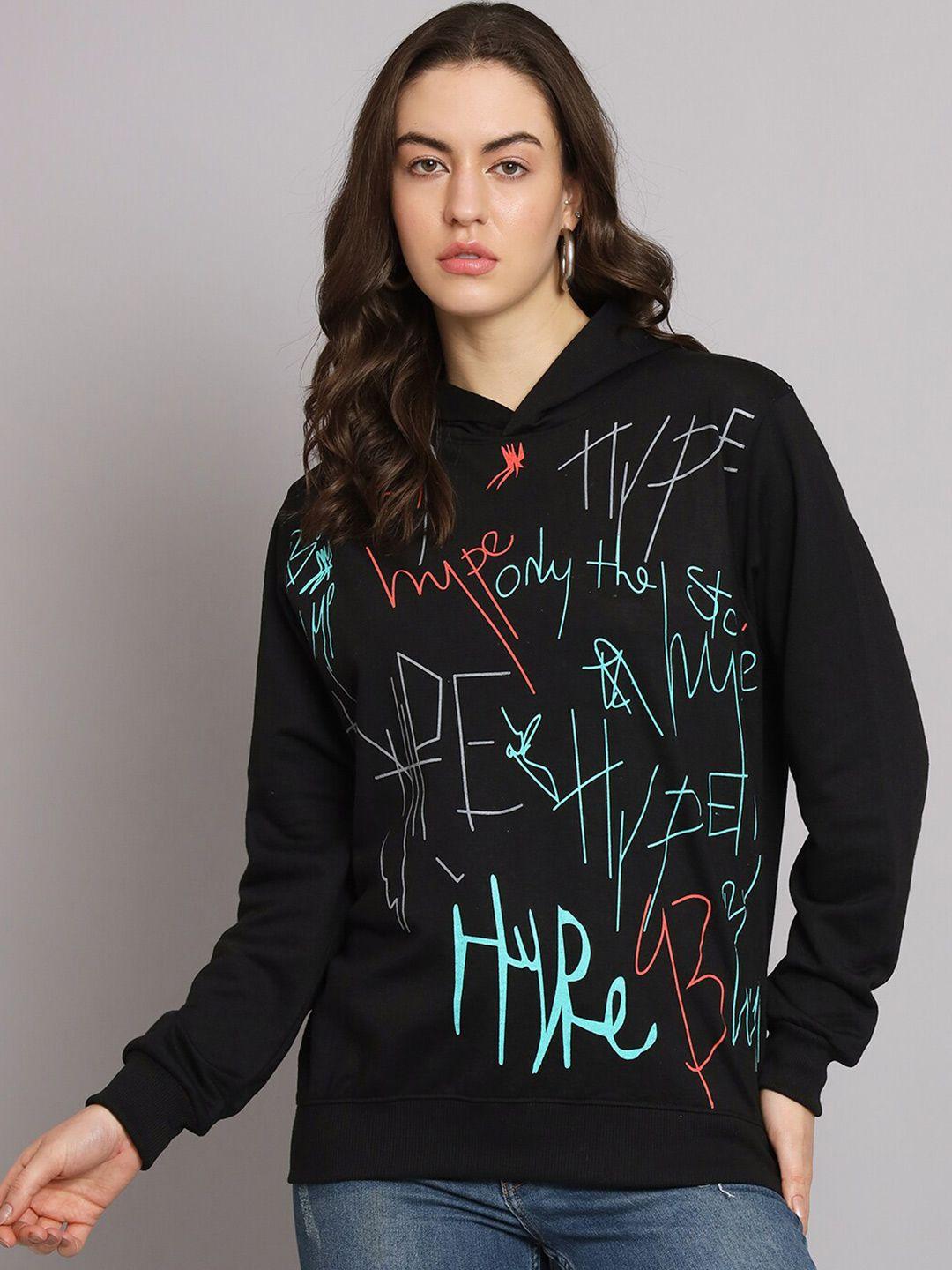 obaan typography printed hooded cotton pullover