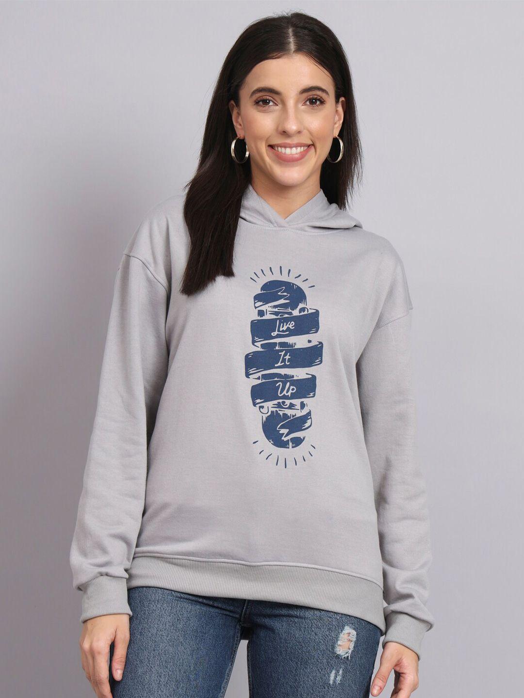 obaan typography printed hooded cotton sweatshirt