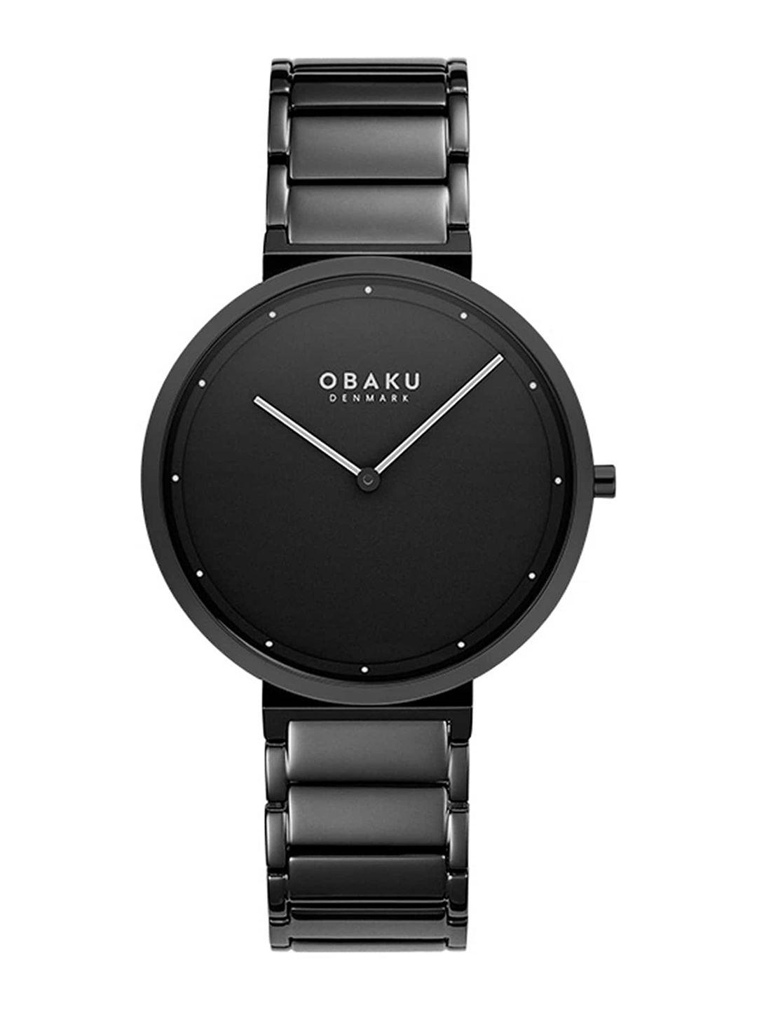 obaku men black brass mother of pearl dial & black stainless steel bracelet style straps digital watch
