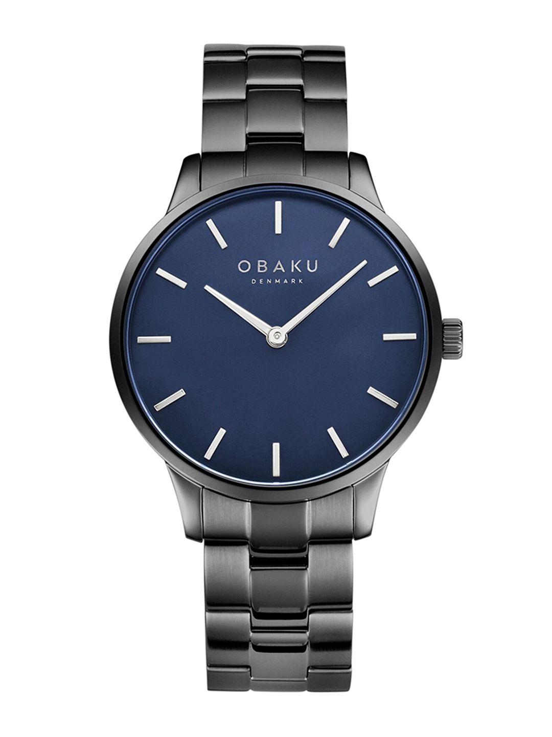obaku men blue brass dial & grey stainless steel bracelet style straps analogue watch