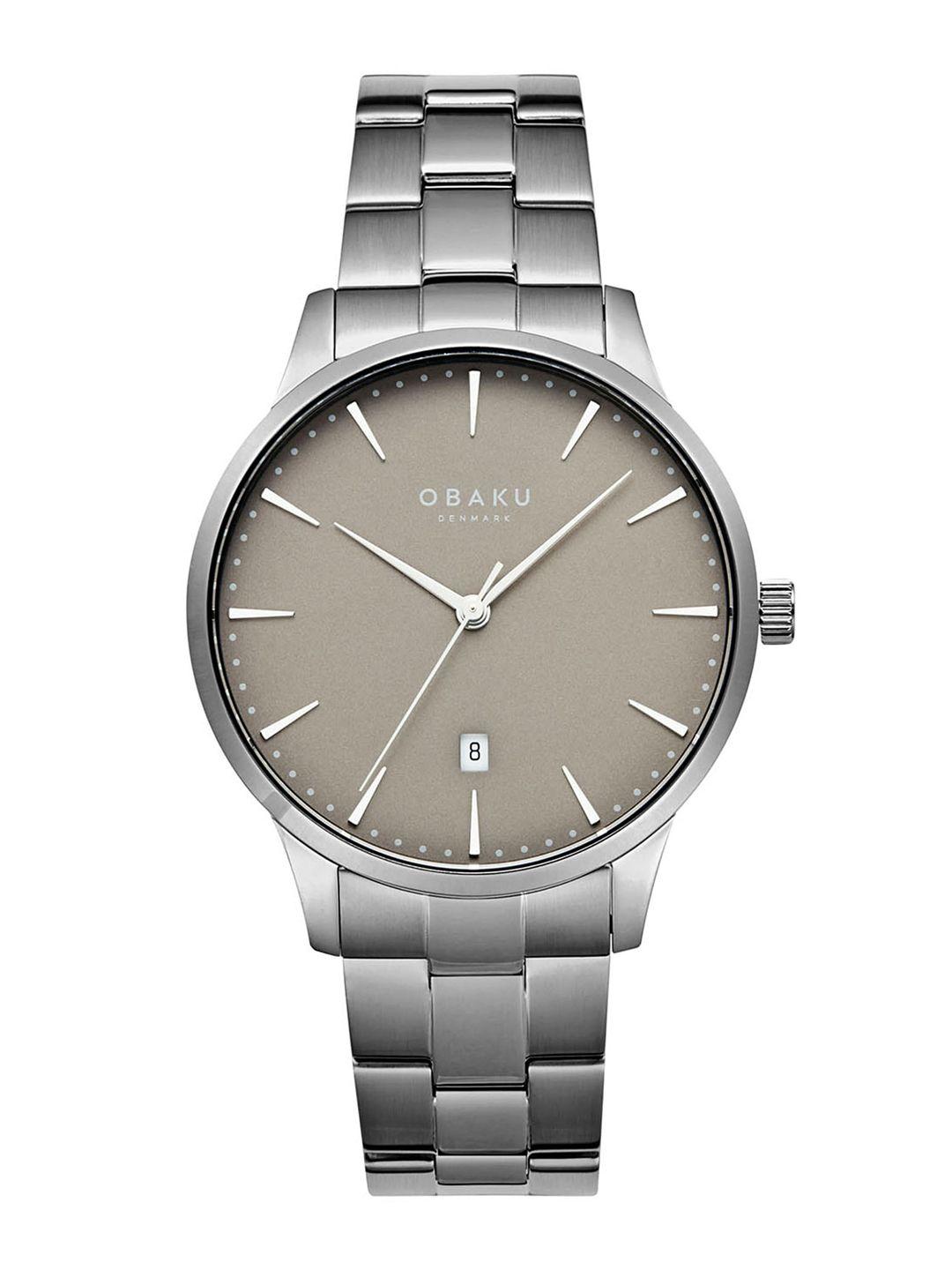 obaku men brass dial & stainless steel bracelet style straps analogue watch v247xduusu