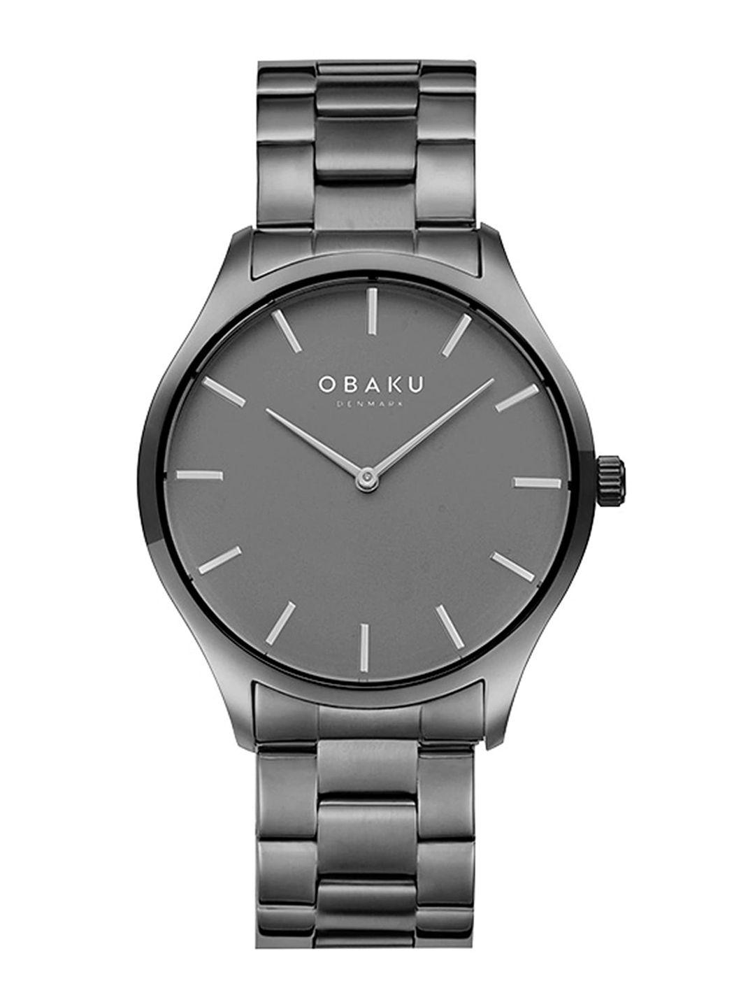 obaku men grey brass dial & grey bracelet style straps analogue watch v260gxuusu