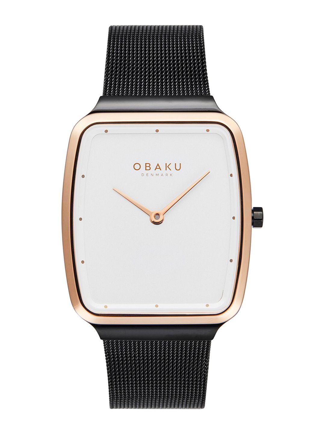 obaku men silver-toned brass dial & black stainless steel straps analogue watch v267gxmimb