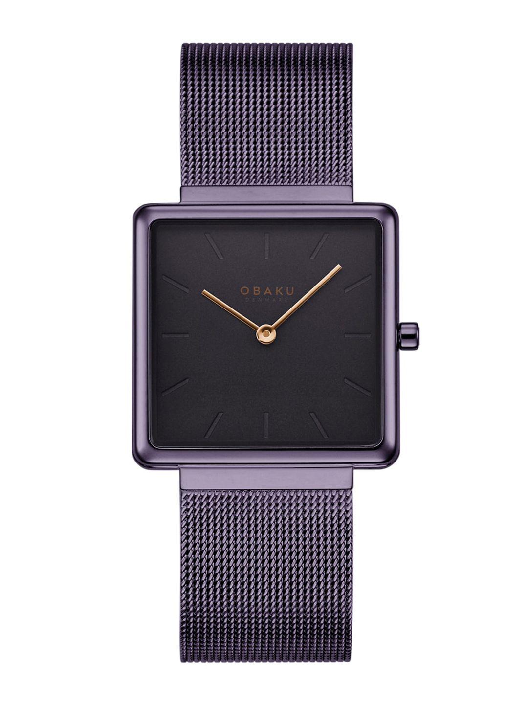 obaku women purple & black analogue square dial watch