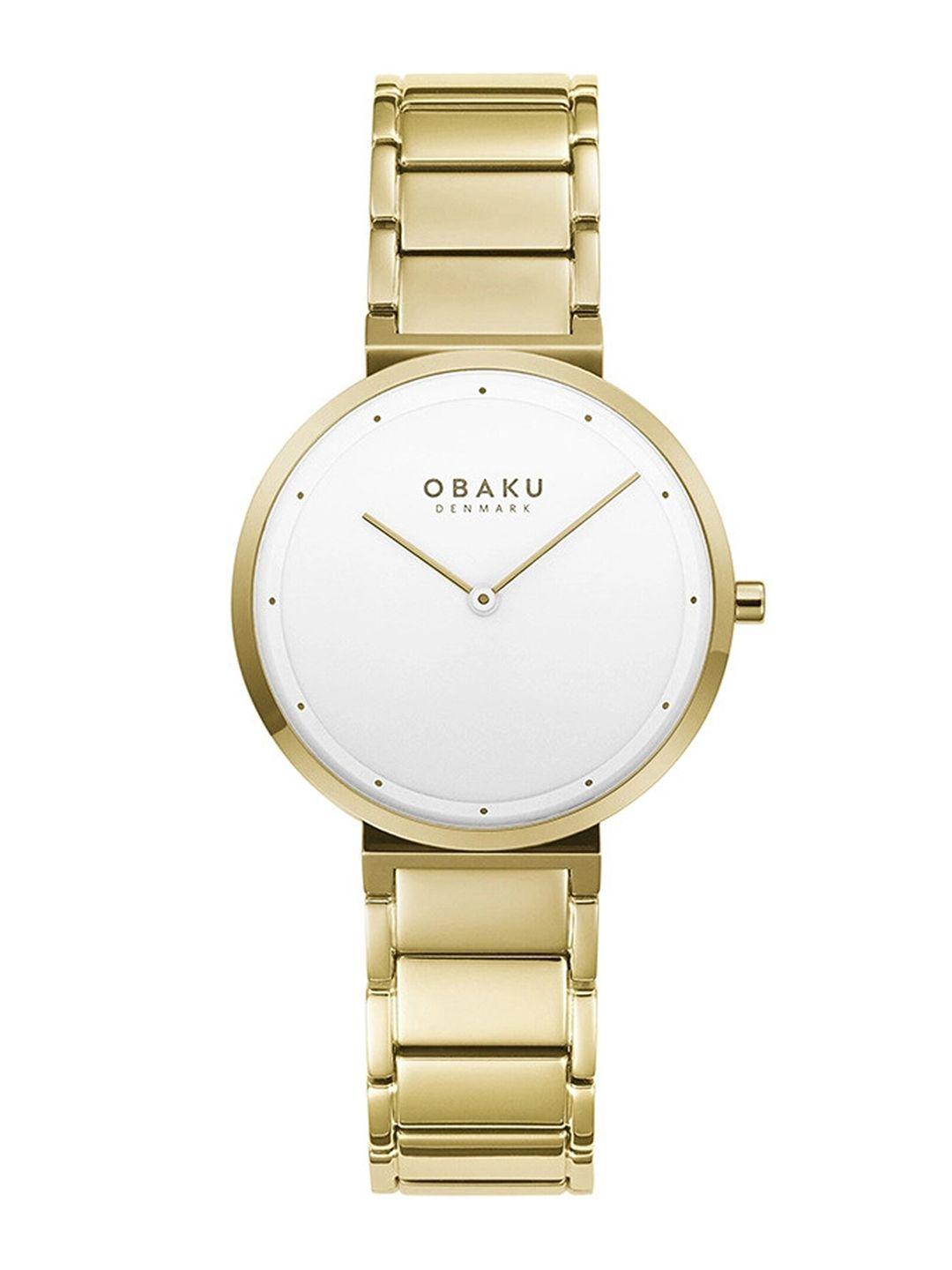 obaku women silver-toned brass dial & gold toned stainless steel bracelet style straps digital watch