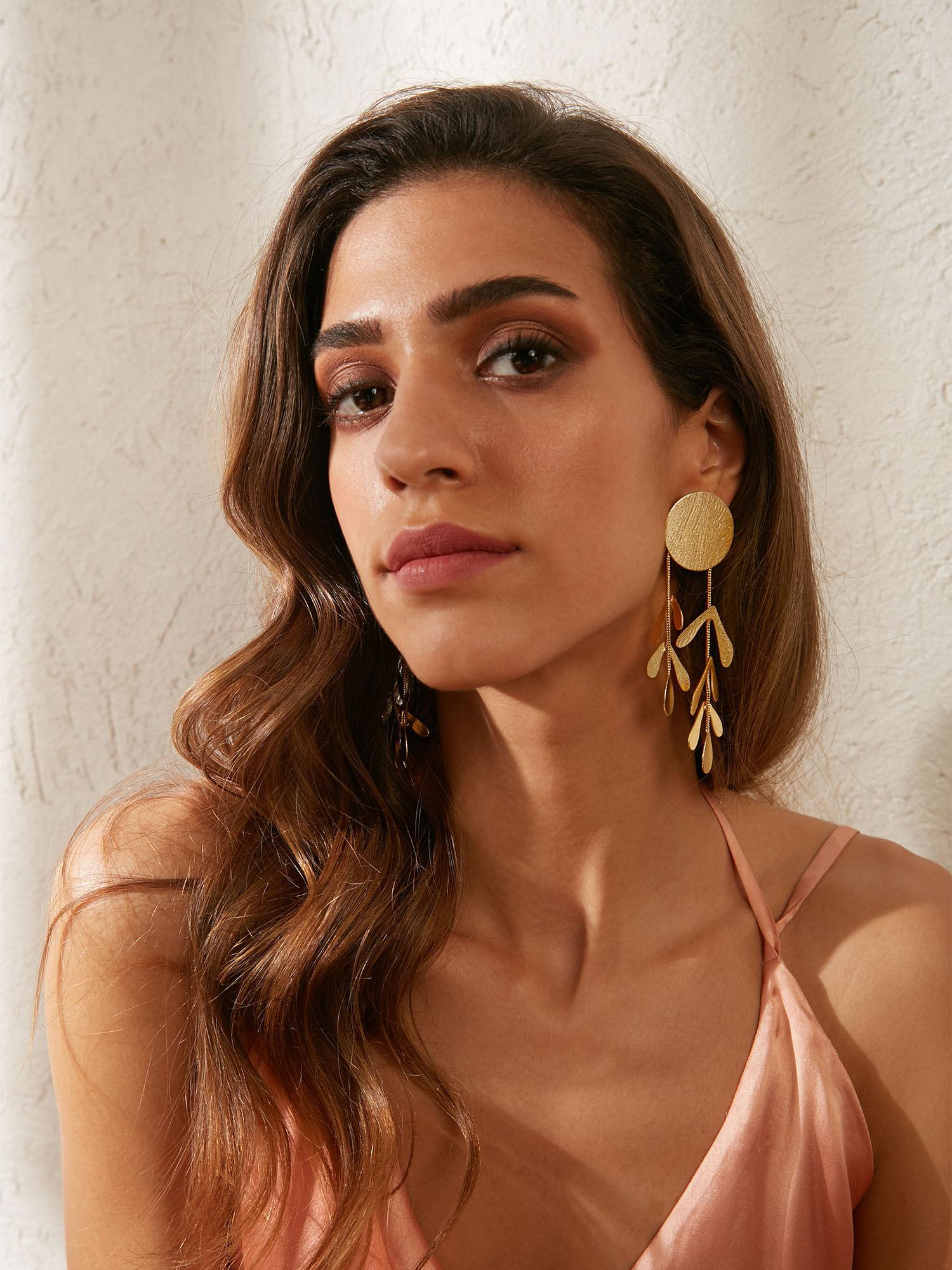 oblong shaped gold-plated earrings