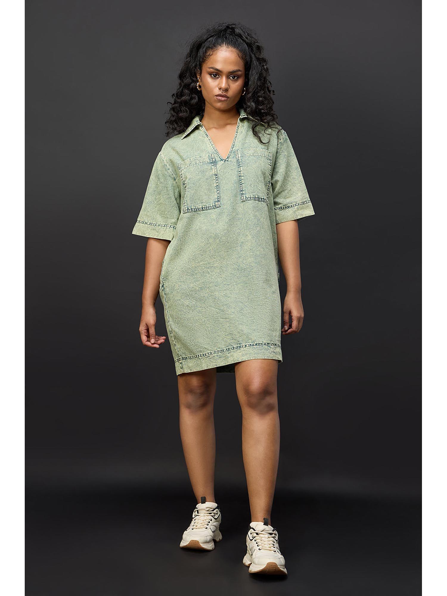 ocean green denim boxy shirt dress