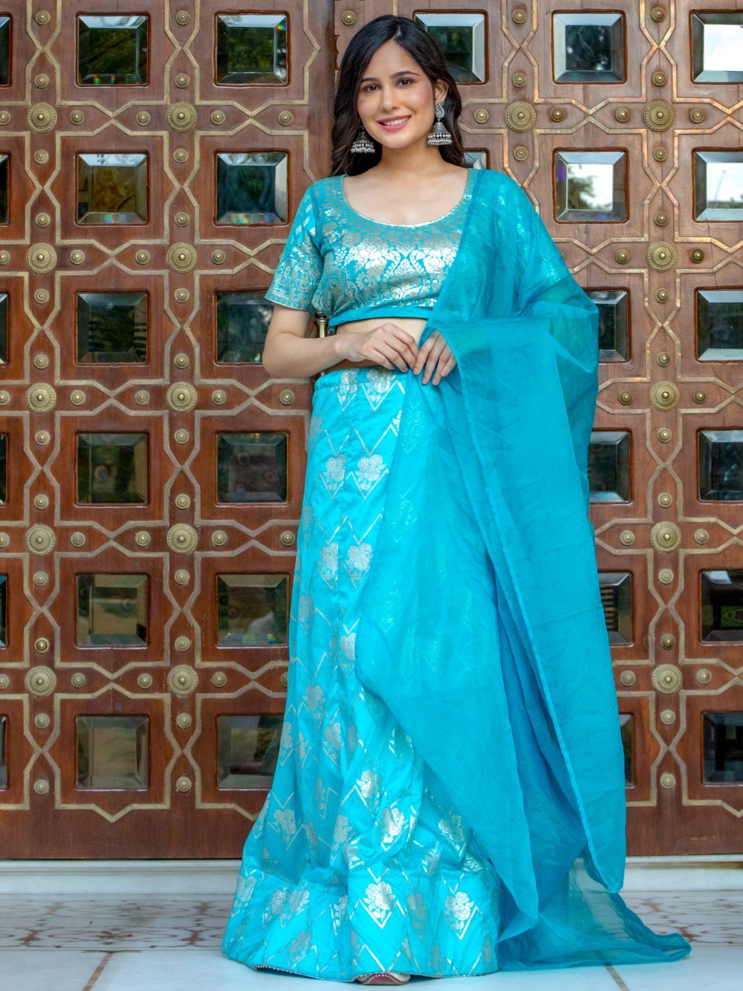 ocean green zardozi lehenga (set of 3)