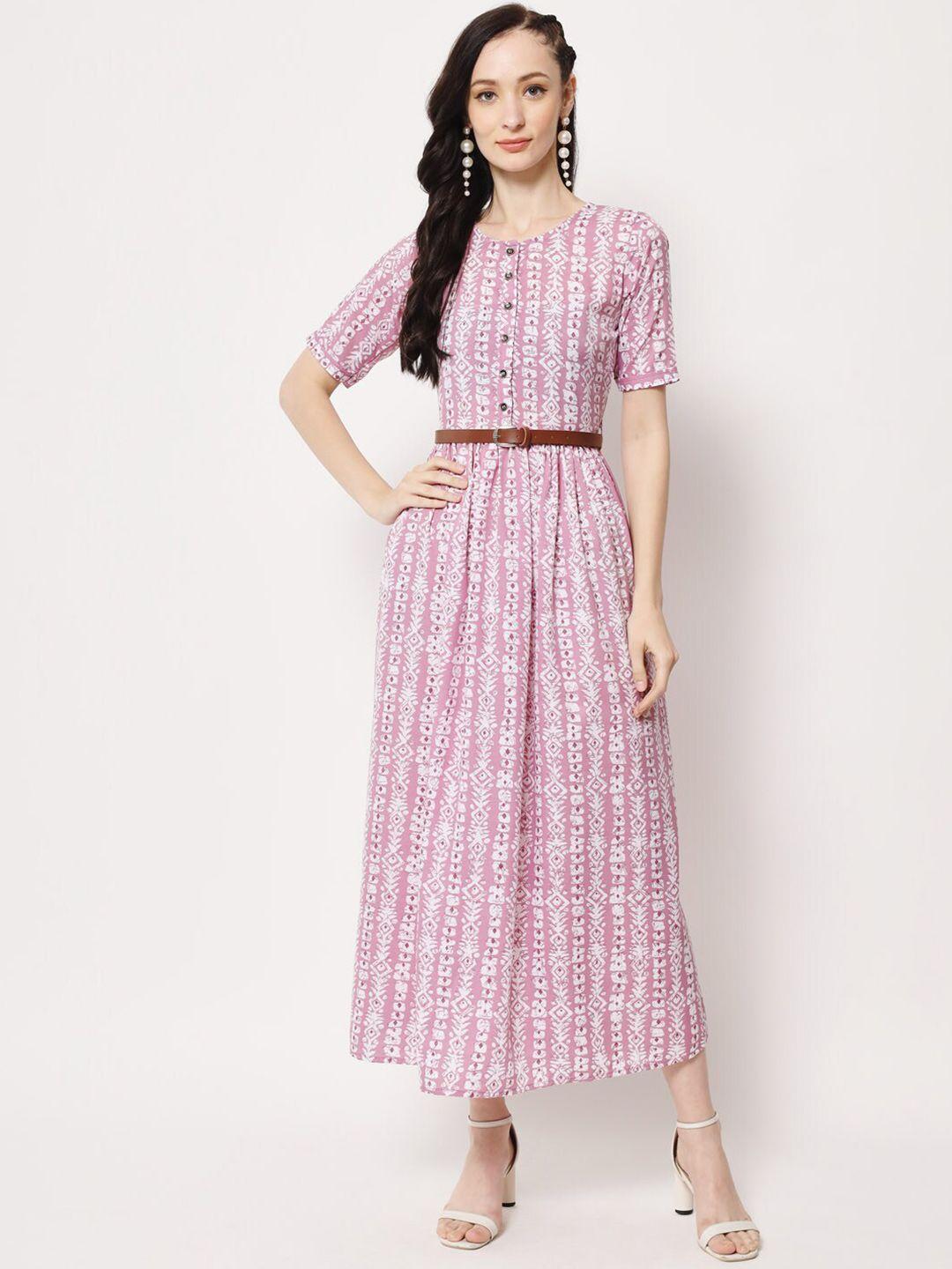 oceanista pink & orchid tint ethnic motifs print crepe maxi dress
